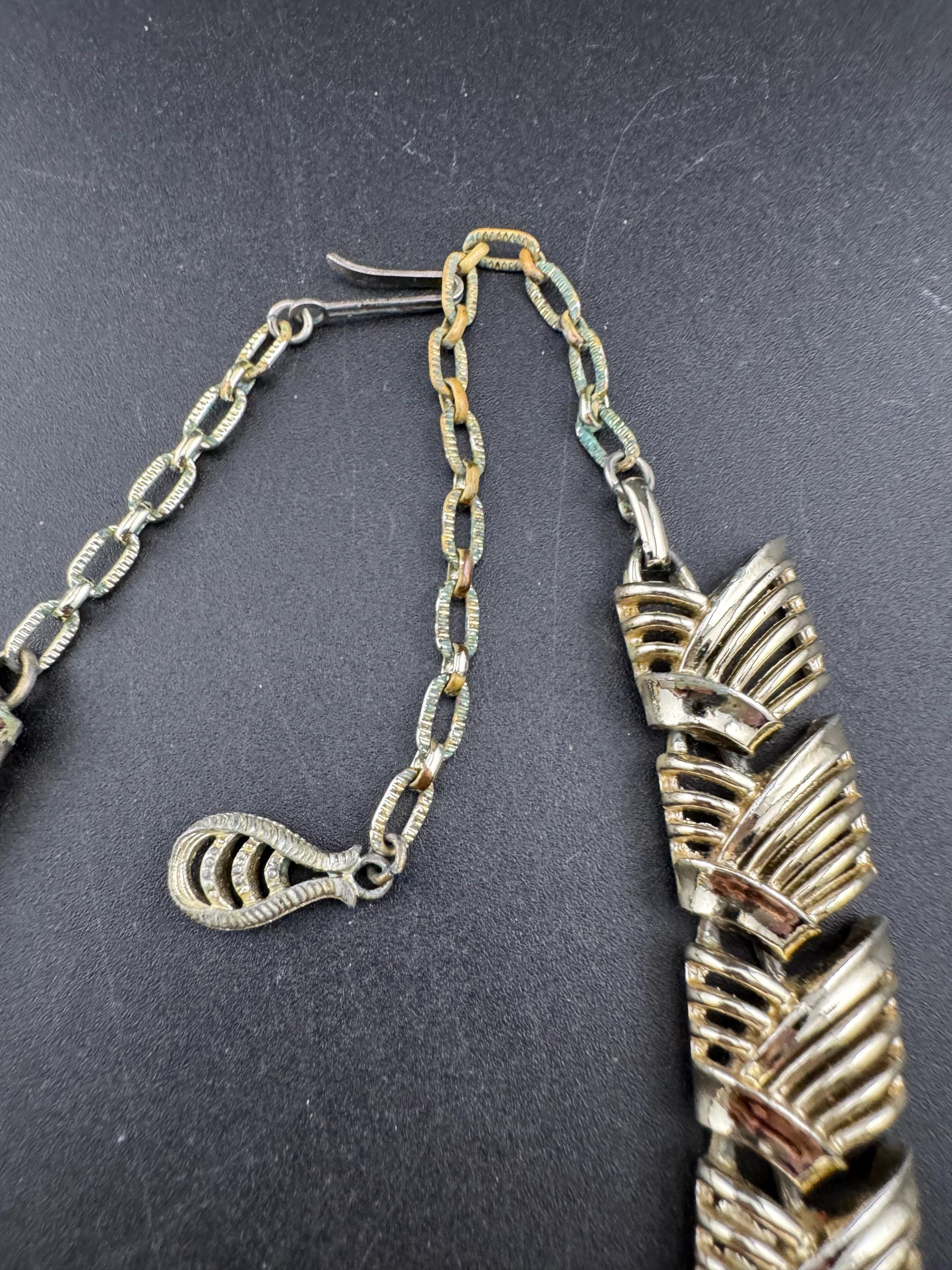 Vintage geometric panel Link choker necklace with wear, as found gold tone