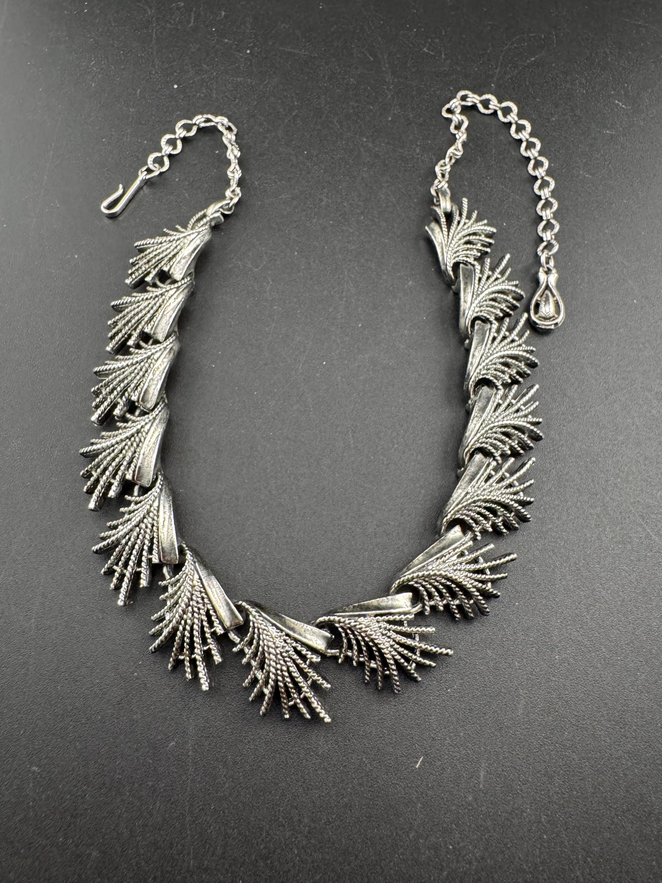 Vintage wide panel Link choker necklace, silver tone 1950s