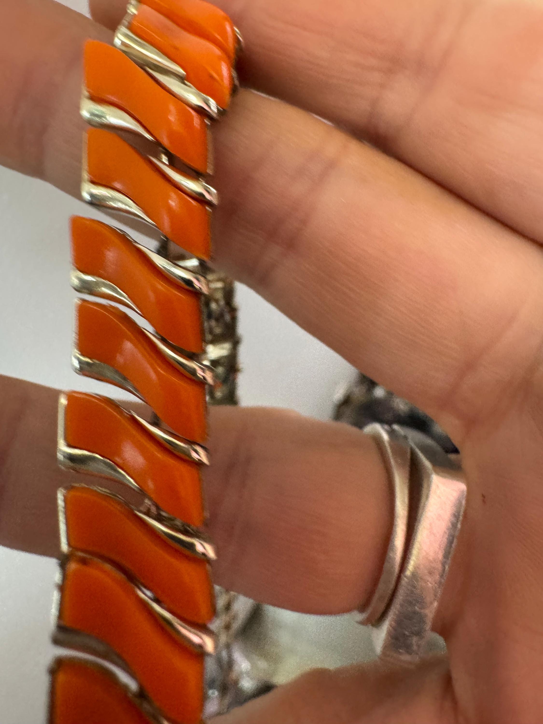 Vintage Orange panel link collar necklace, 50s thermoset plastic