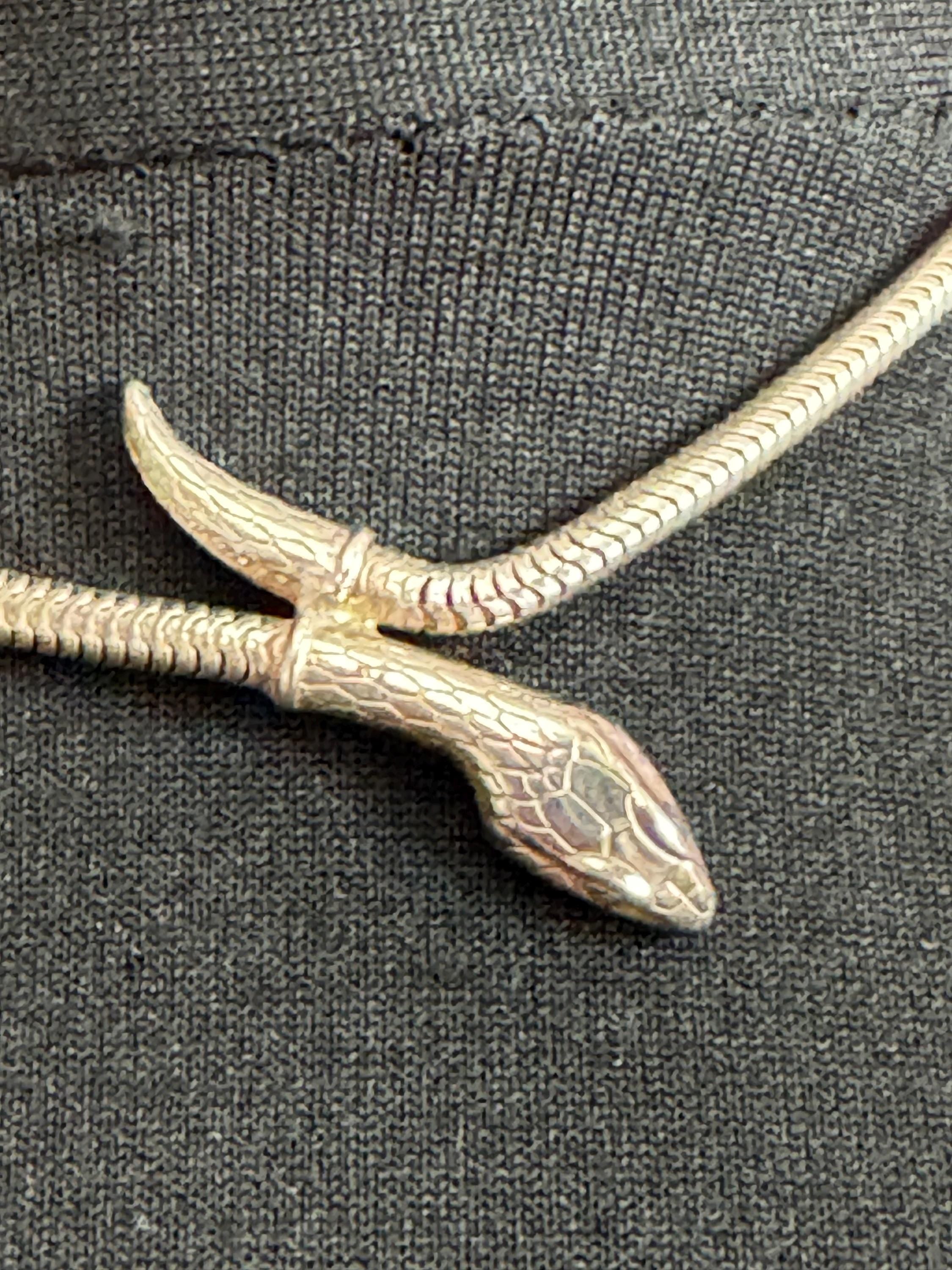 Vintage 925 silver snake head choker necklace 39.5cm