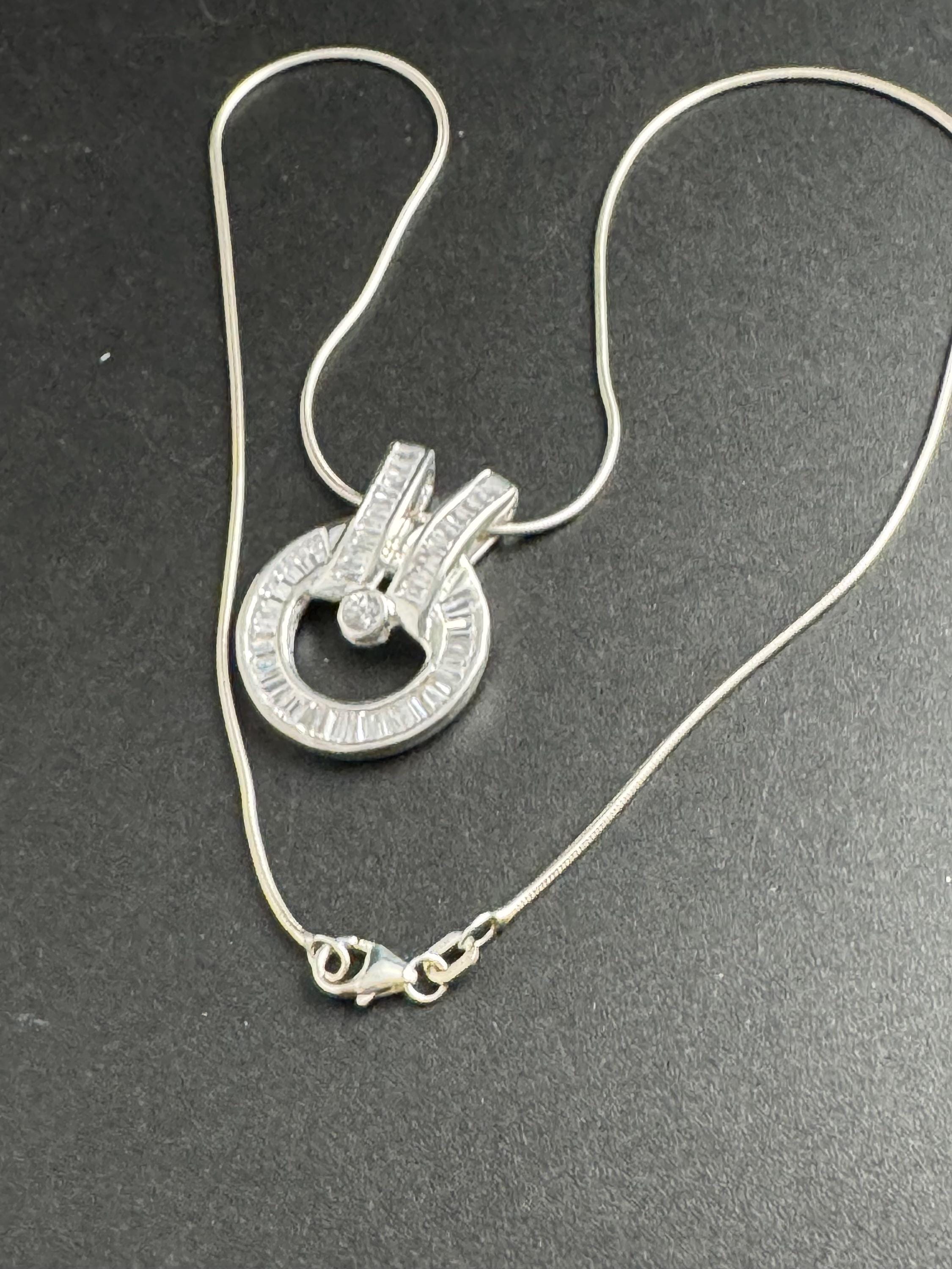 925 binder sterling silver baguette diamanté pendant necklace