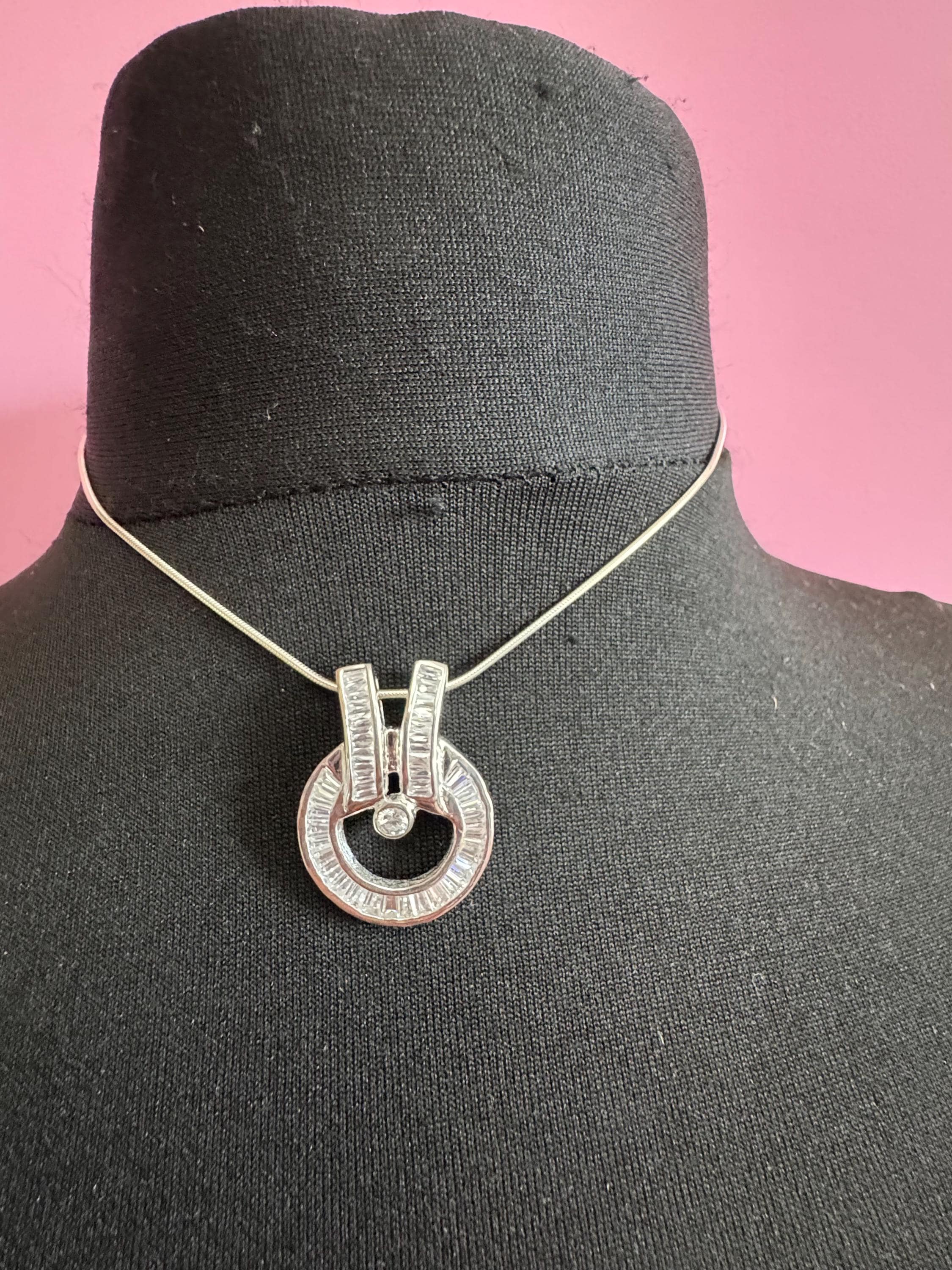 925 binder sterling silver baguette diamanté pendant necklace