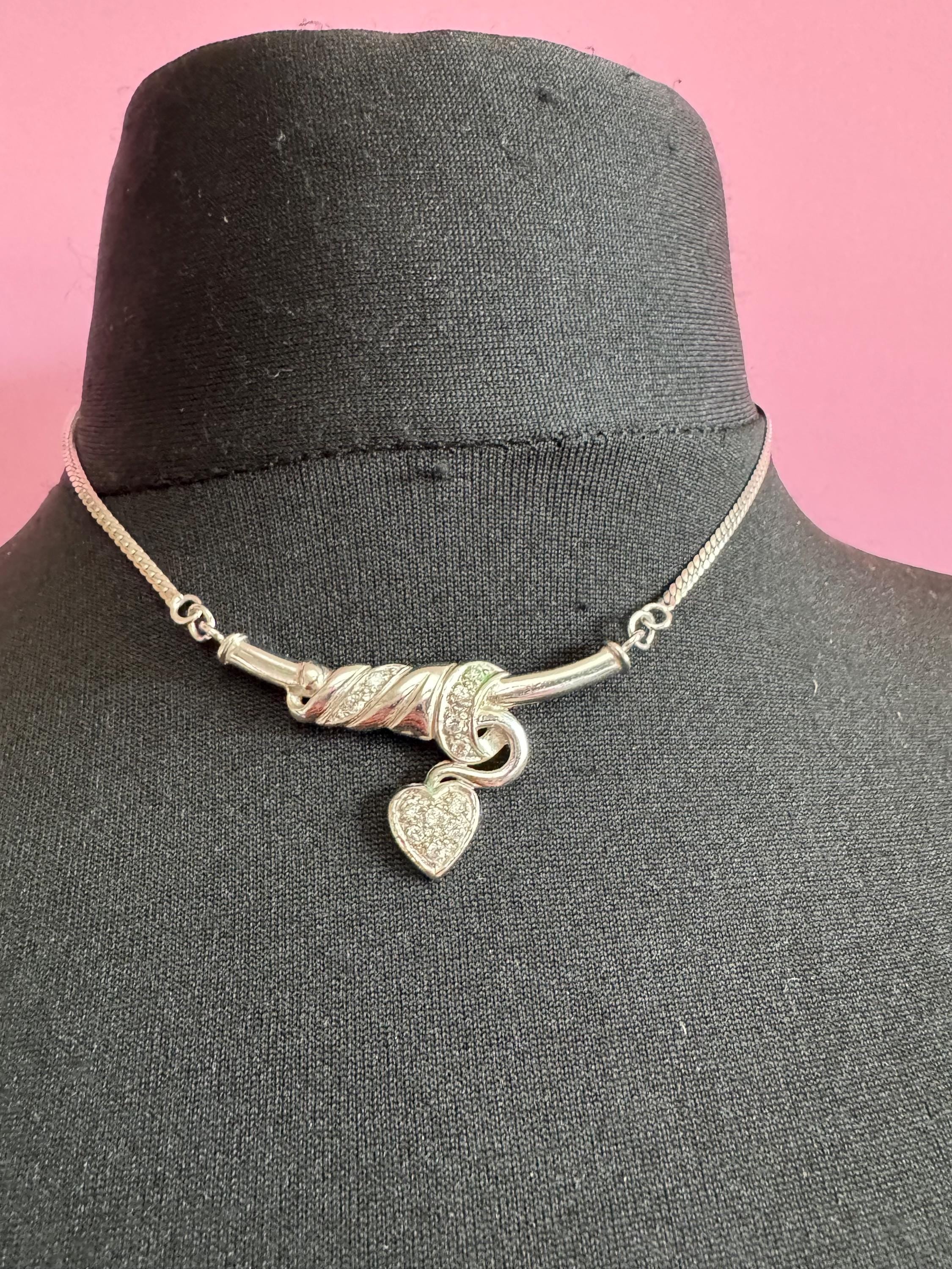 925 sterling silver love heart diamanté pendant necklace