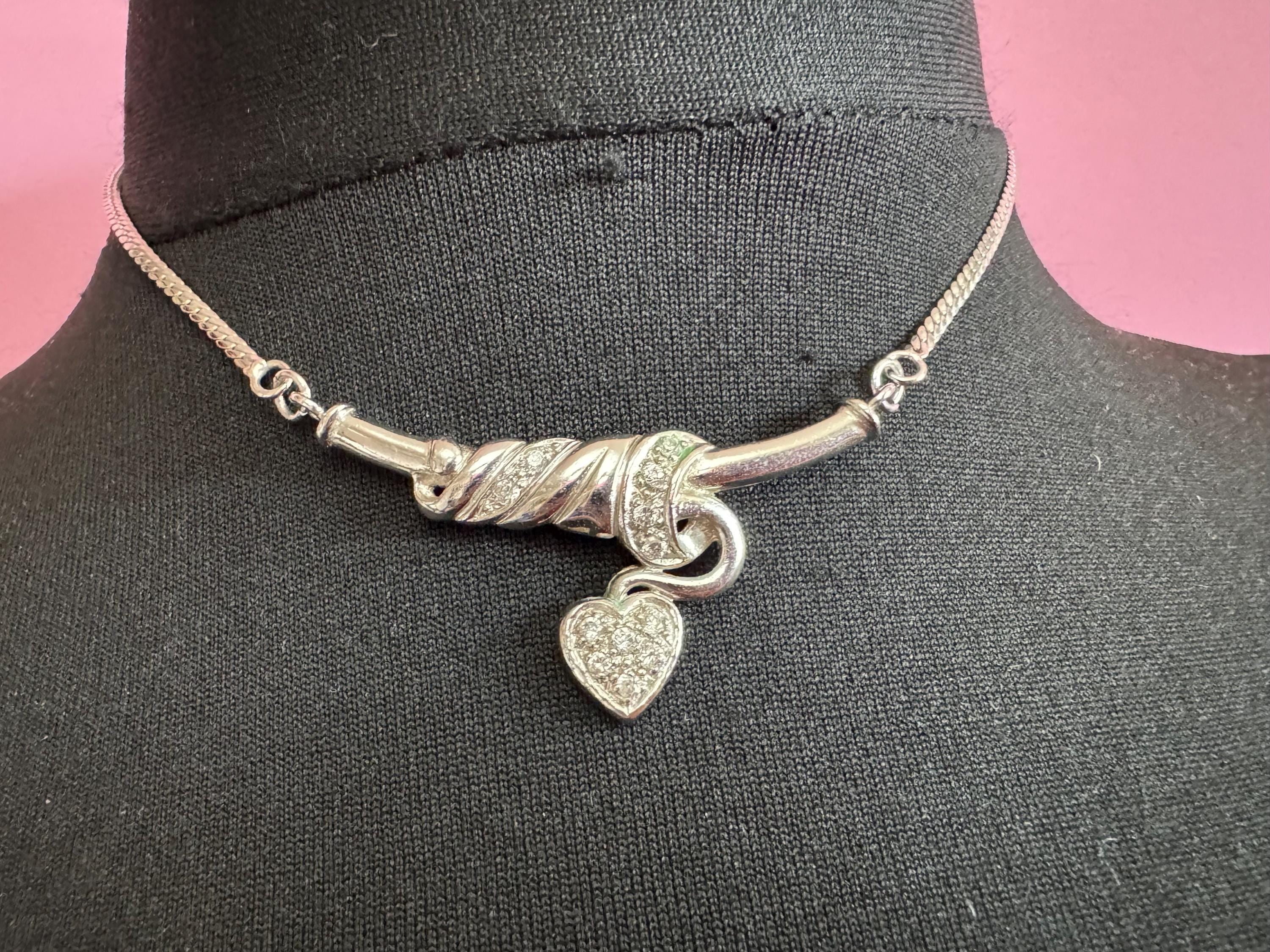 925 sterling silver love heart diamanté pendant necklace