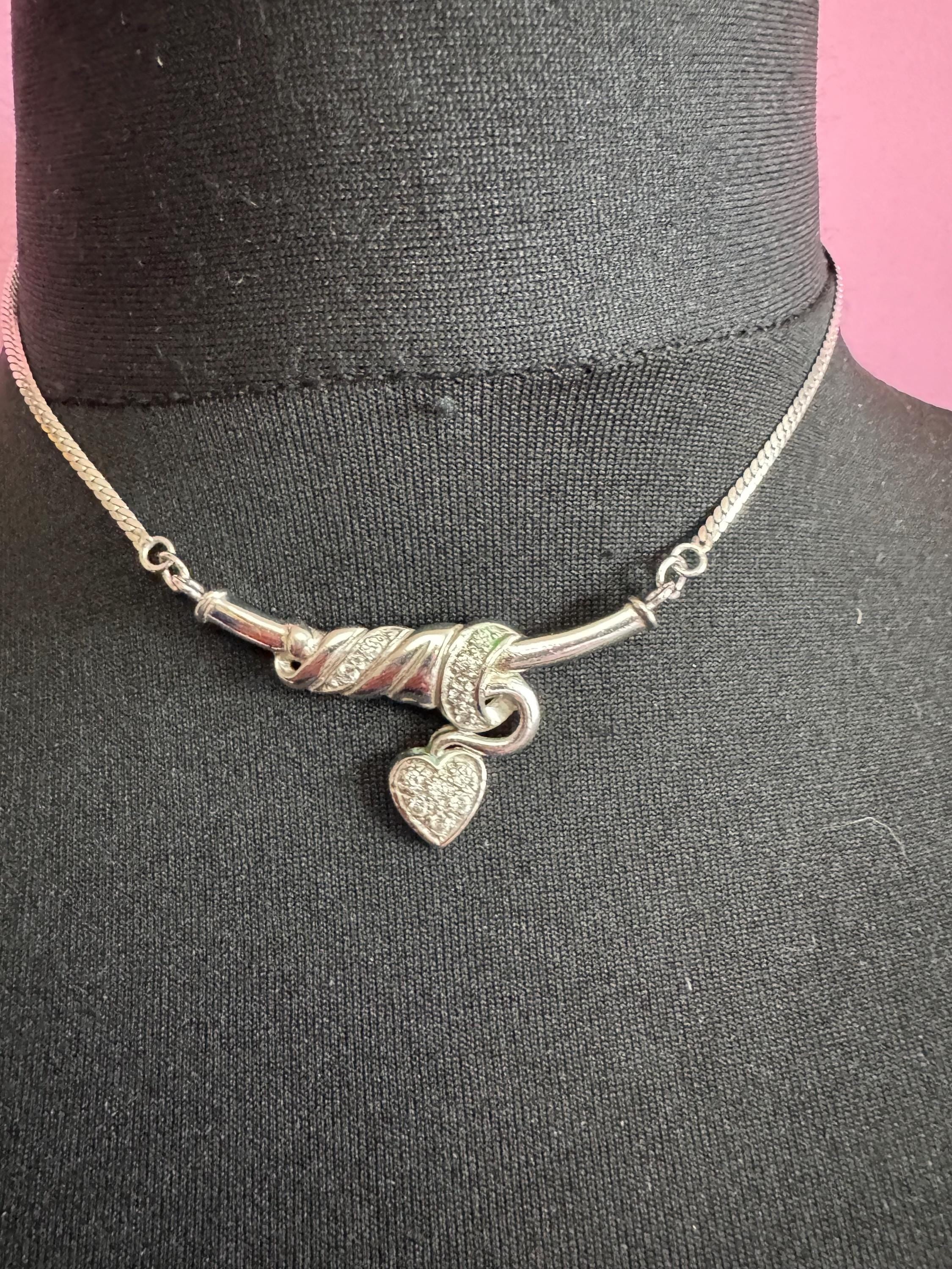 925 sterling silver love heart diamanté pendant necklace