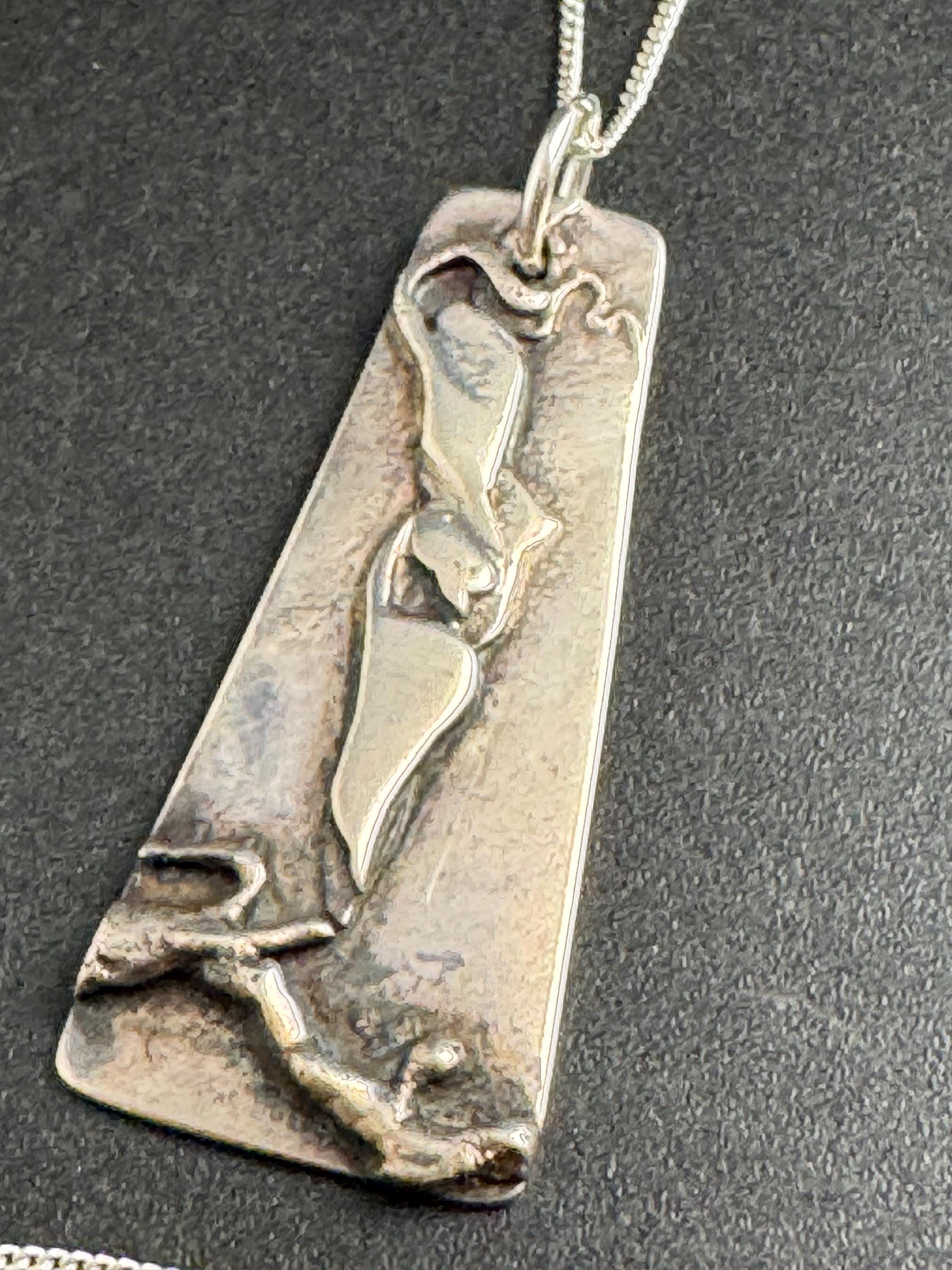 Vintage Brutalist Sterling Silver Pendant Necklace: Abstract Modernist Design