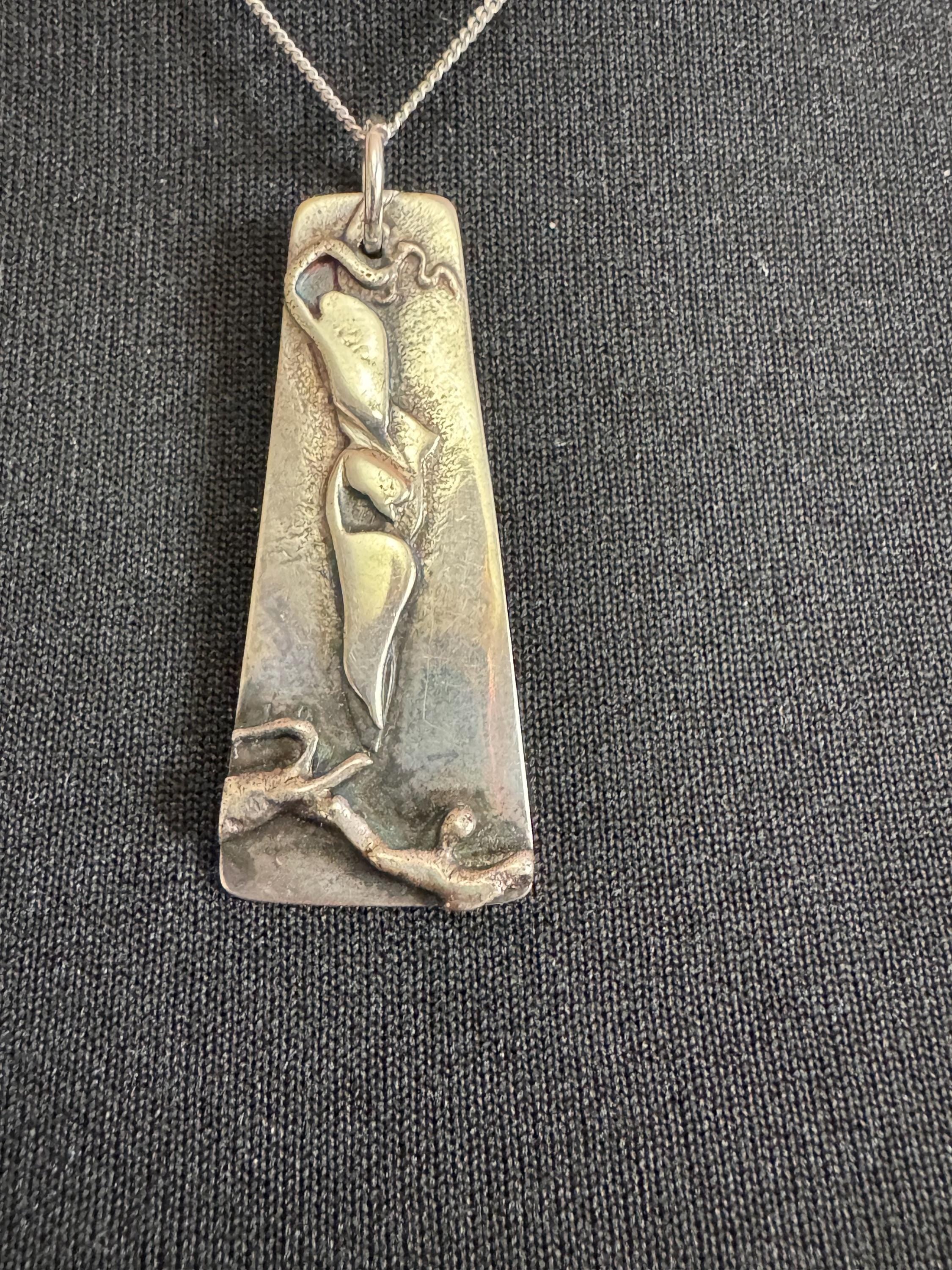Vintage Brutalist Sterling Silver Pendant Necklace: Abstract Modernist Design