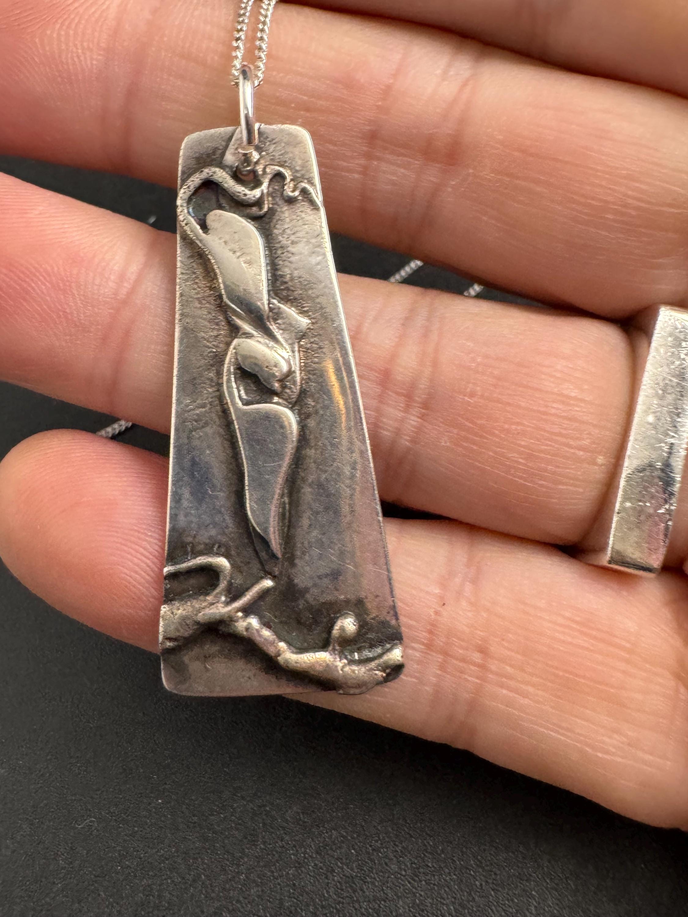Vintage Brutalist Sterling Silver Pendant Necklace: Abstract Modernist Design