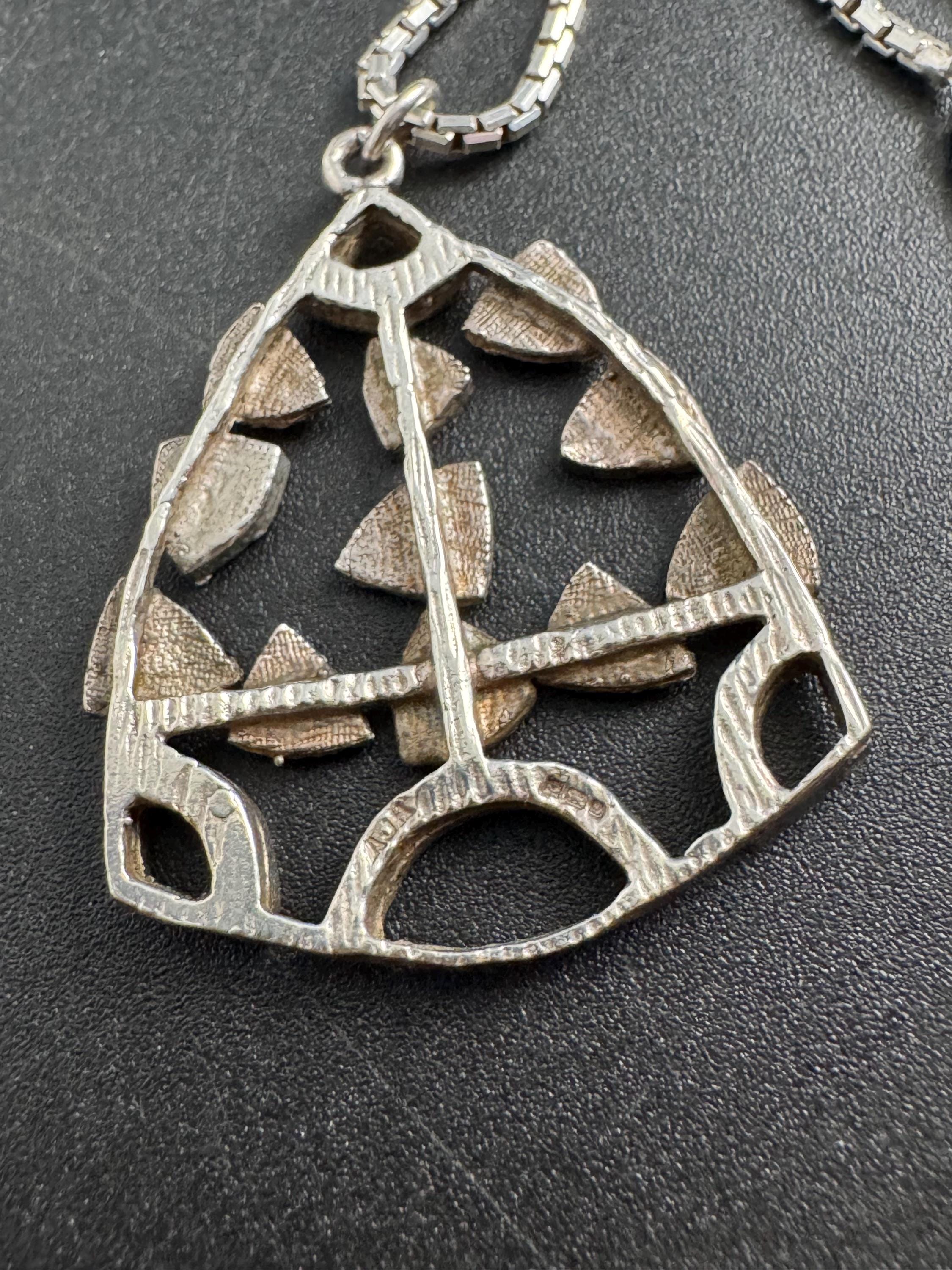 Sterling silver 925 modernist abstract pendant necklace, full hallmarks