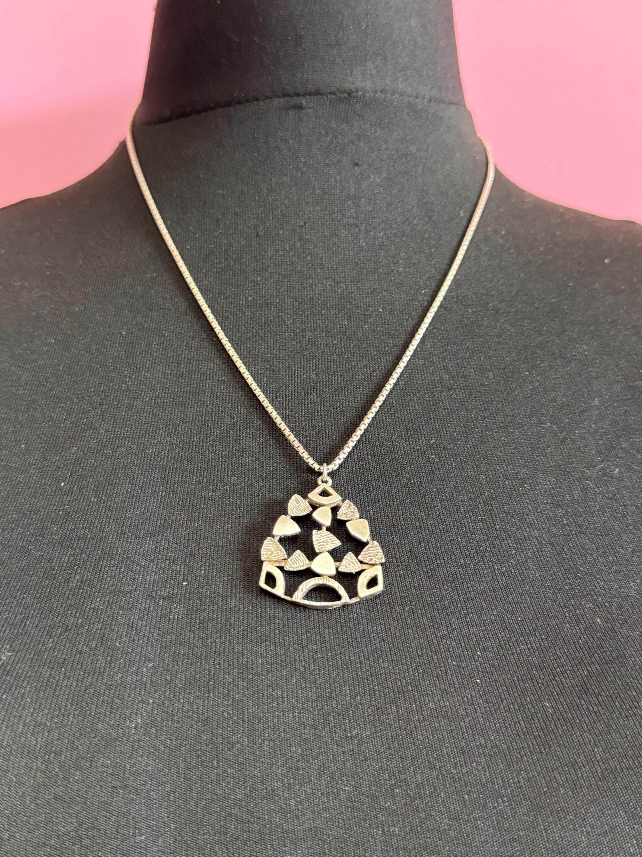 Sterling silver 925 modernist abstract pendant necklace, full hallmarks