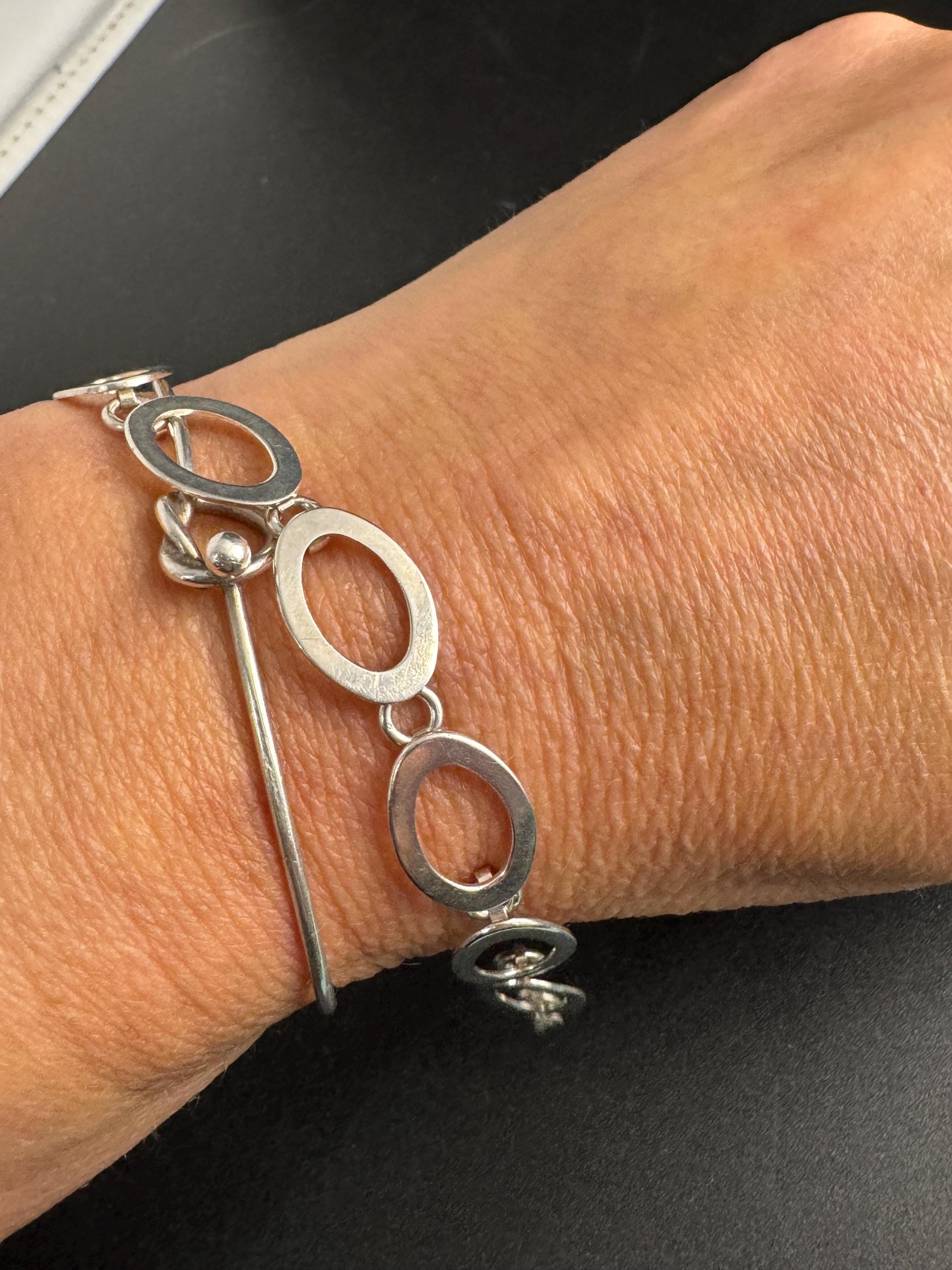 925 sterling silver modernist hoops panel link bracelet 19.5cm long