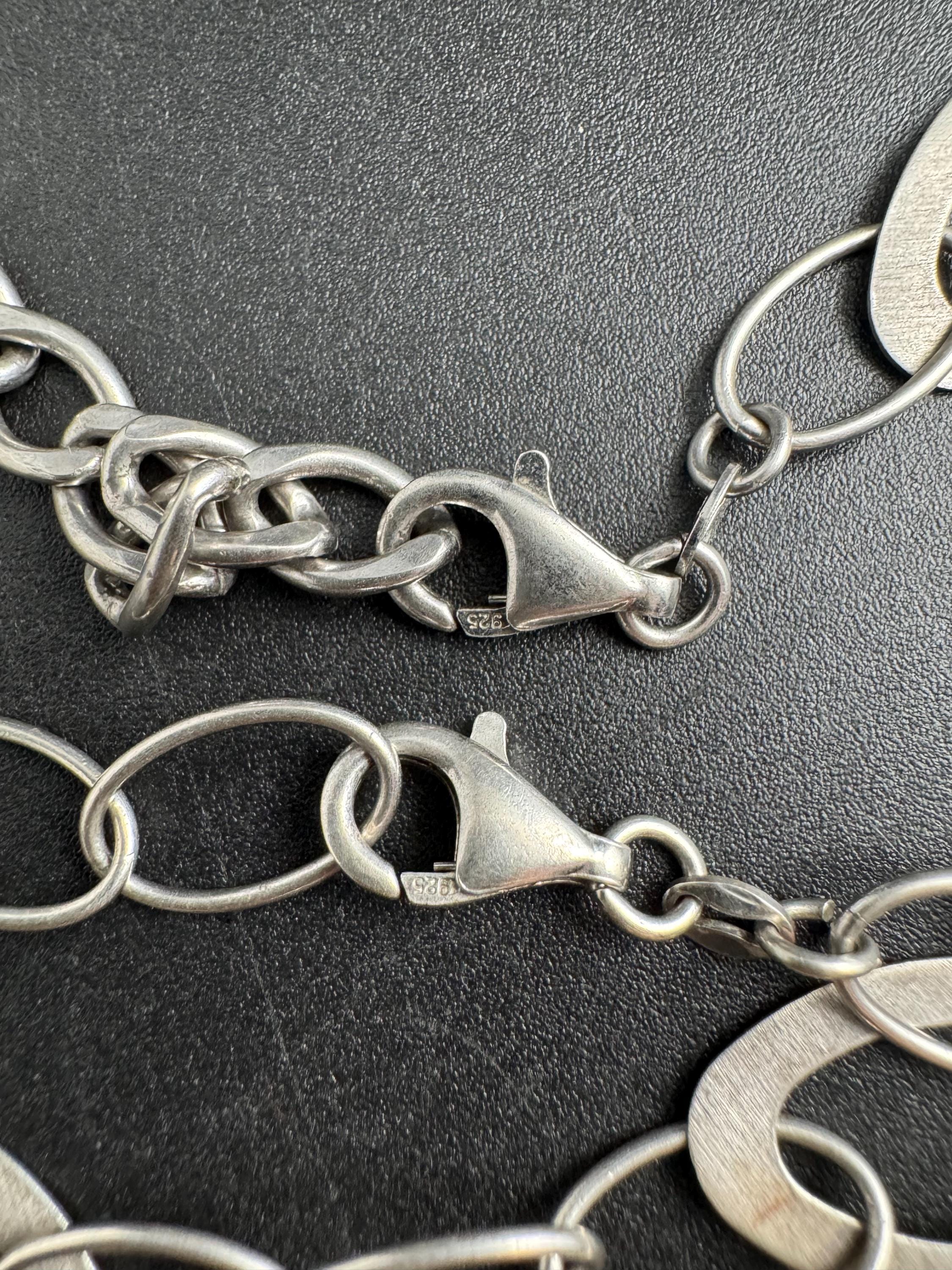 Matching sterling 925 silver hoop flat link necklace and bracelet jewellery set