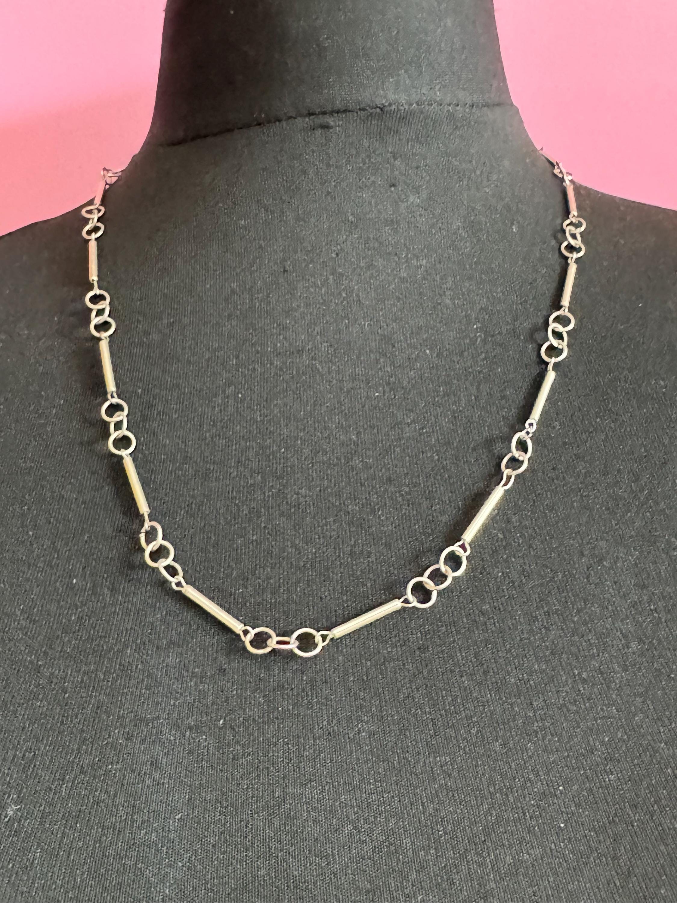925 Sterling silver link bar station chain, necklace 13 grams 61.5cm