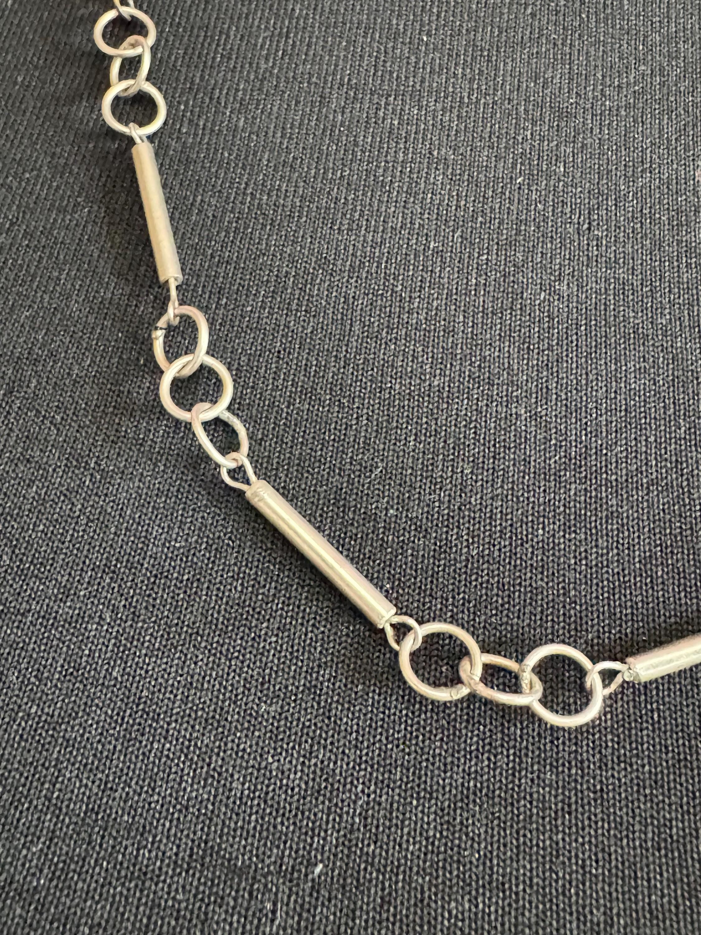 925 Sterling silver link bar station chain, necklace 13 grams 61.5cm