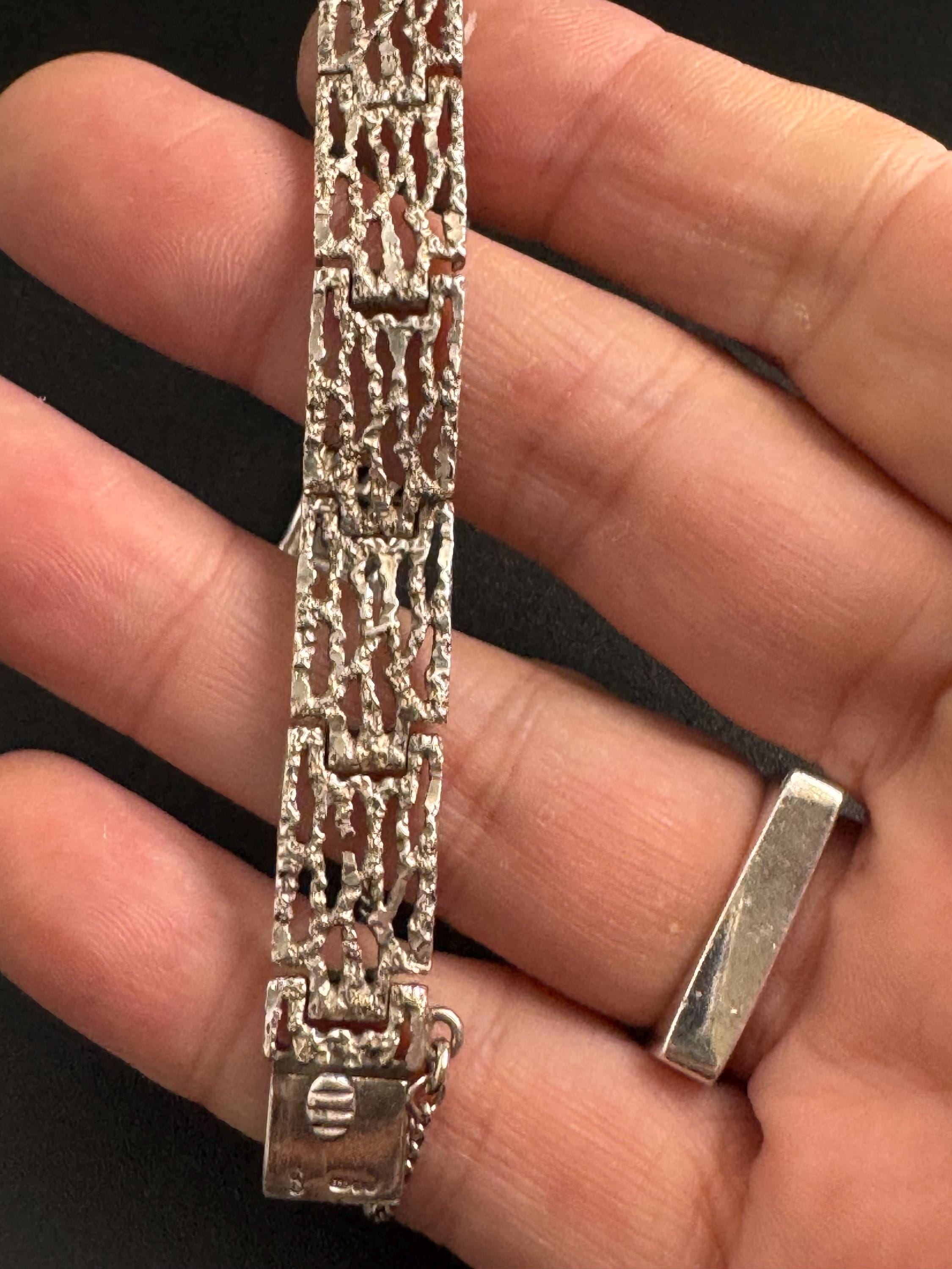 Retro 1970s 925 Sterling silver silver brutalist panel bracelet