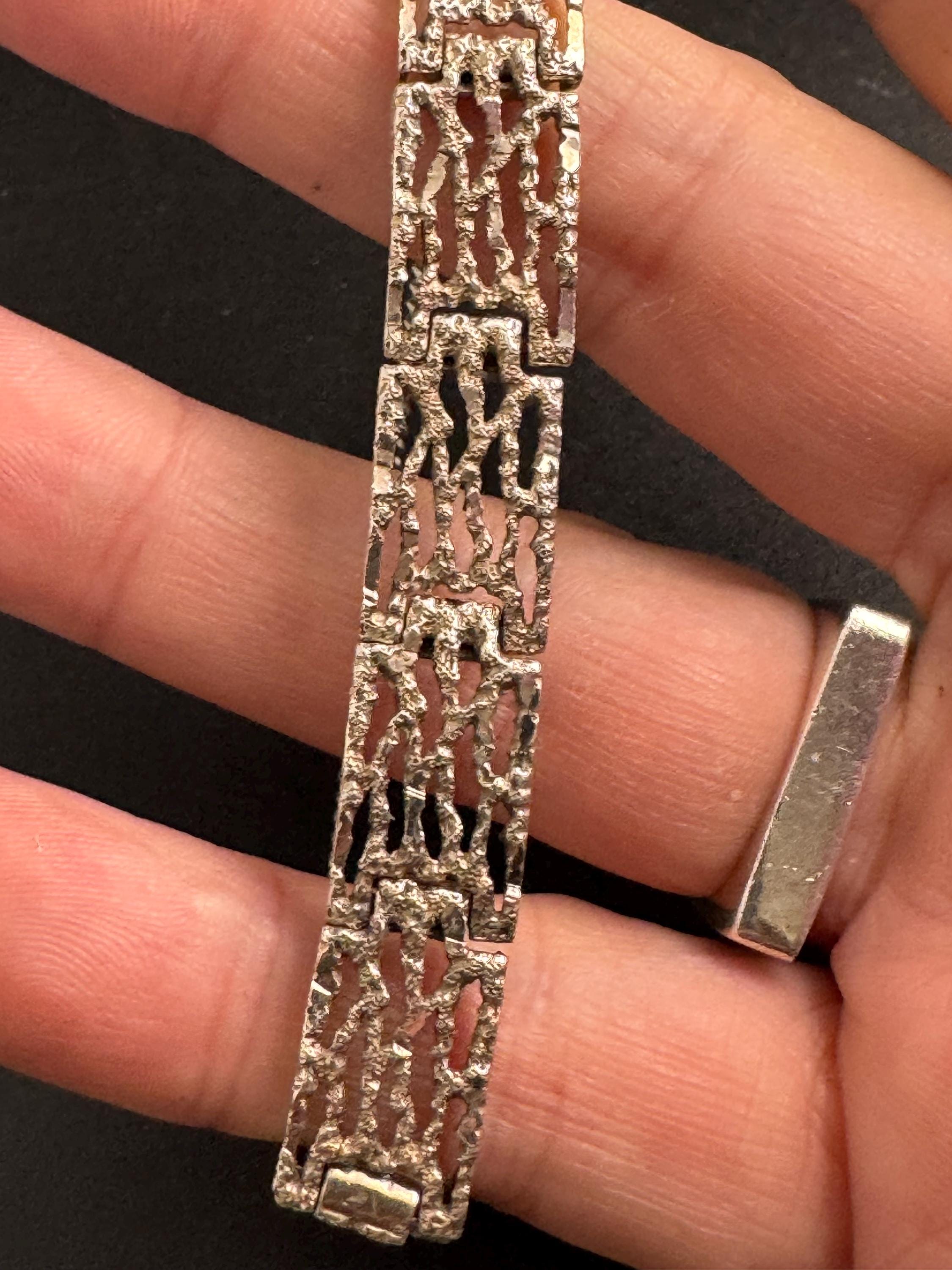 Retro 1970s 925 Sterling silver silver brutalist panel bracelet