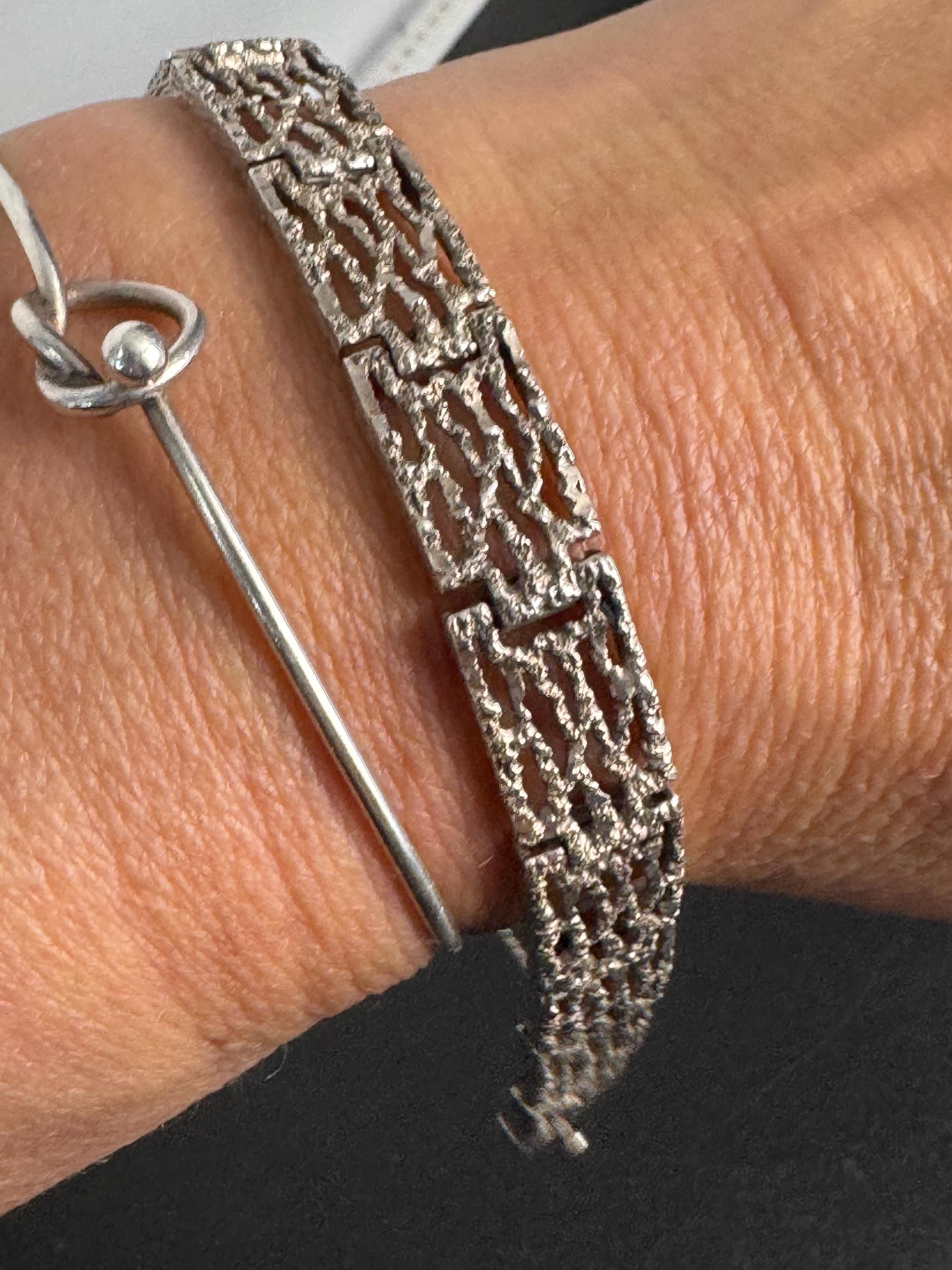 Retro 1970s 925 Sterling silver silver brutalist panel bracelet