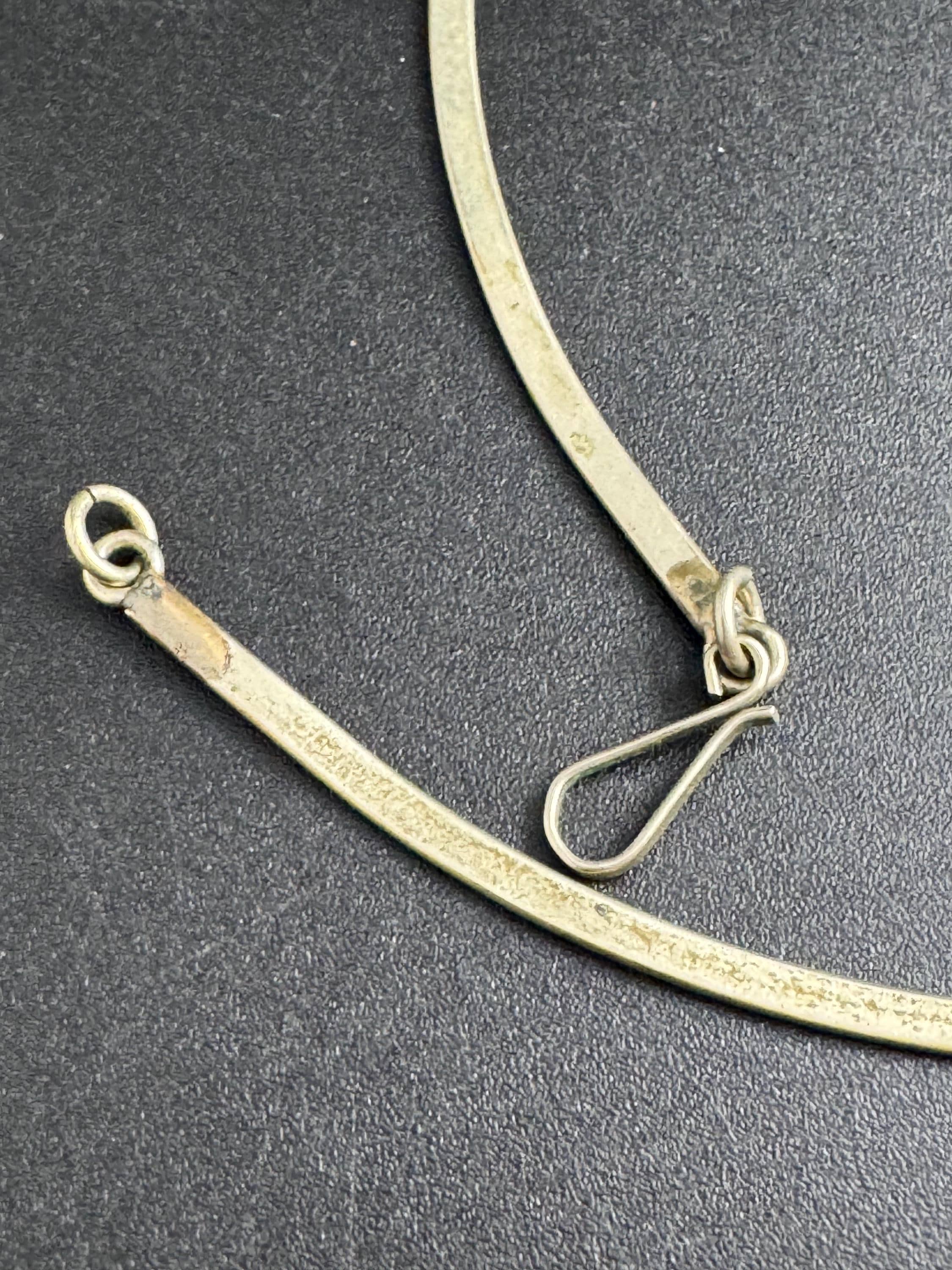 vintage Mexican Alpaca 925 sterling Silver plated abalone shell panel linked choker necklace