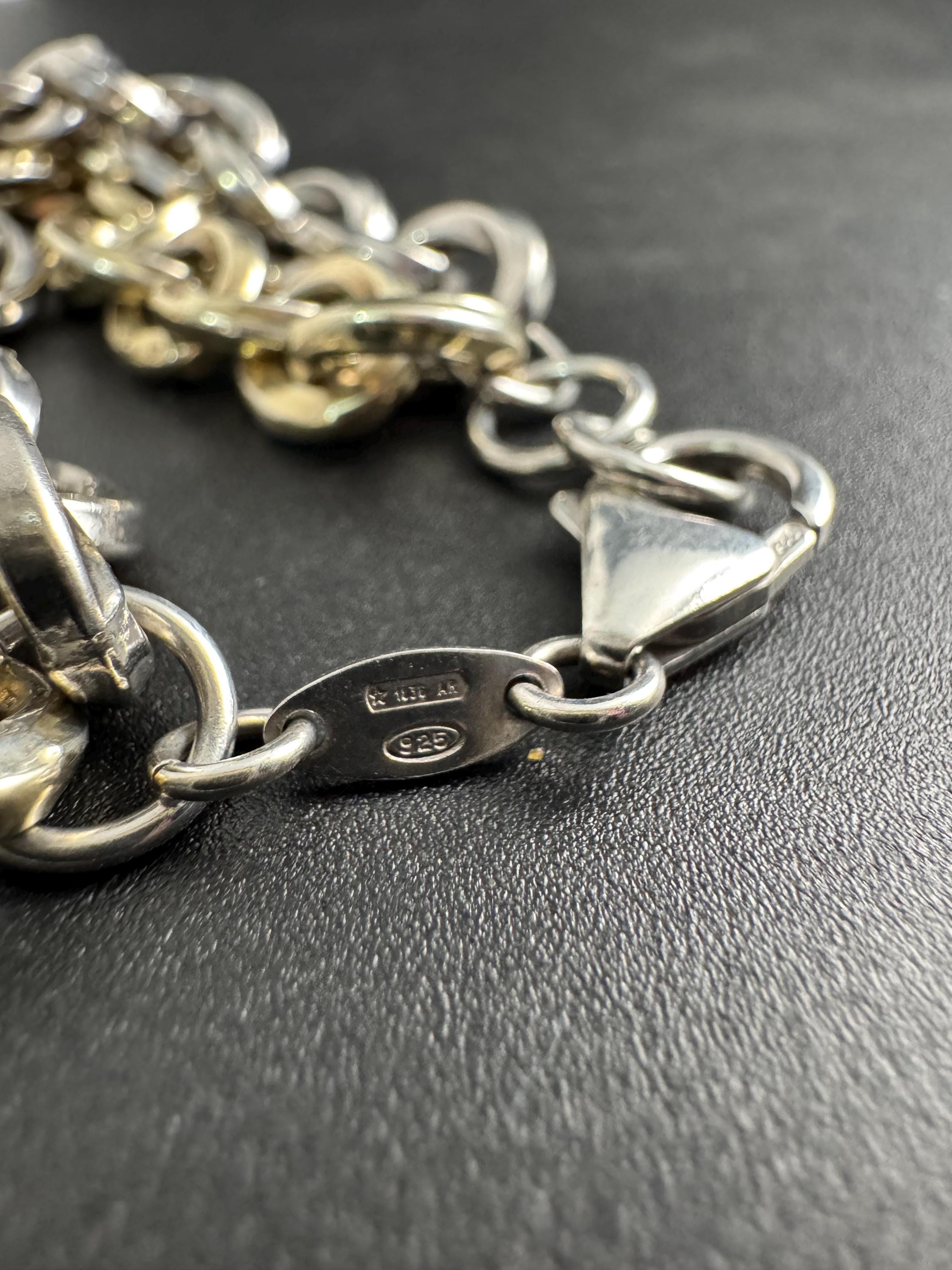 925 sterling silver and gilt gold plated chunky double cable link bracelet , modernist