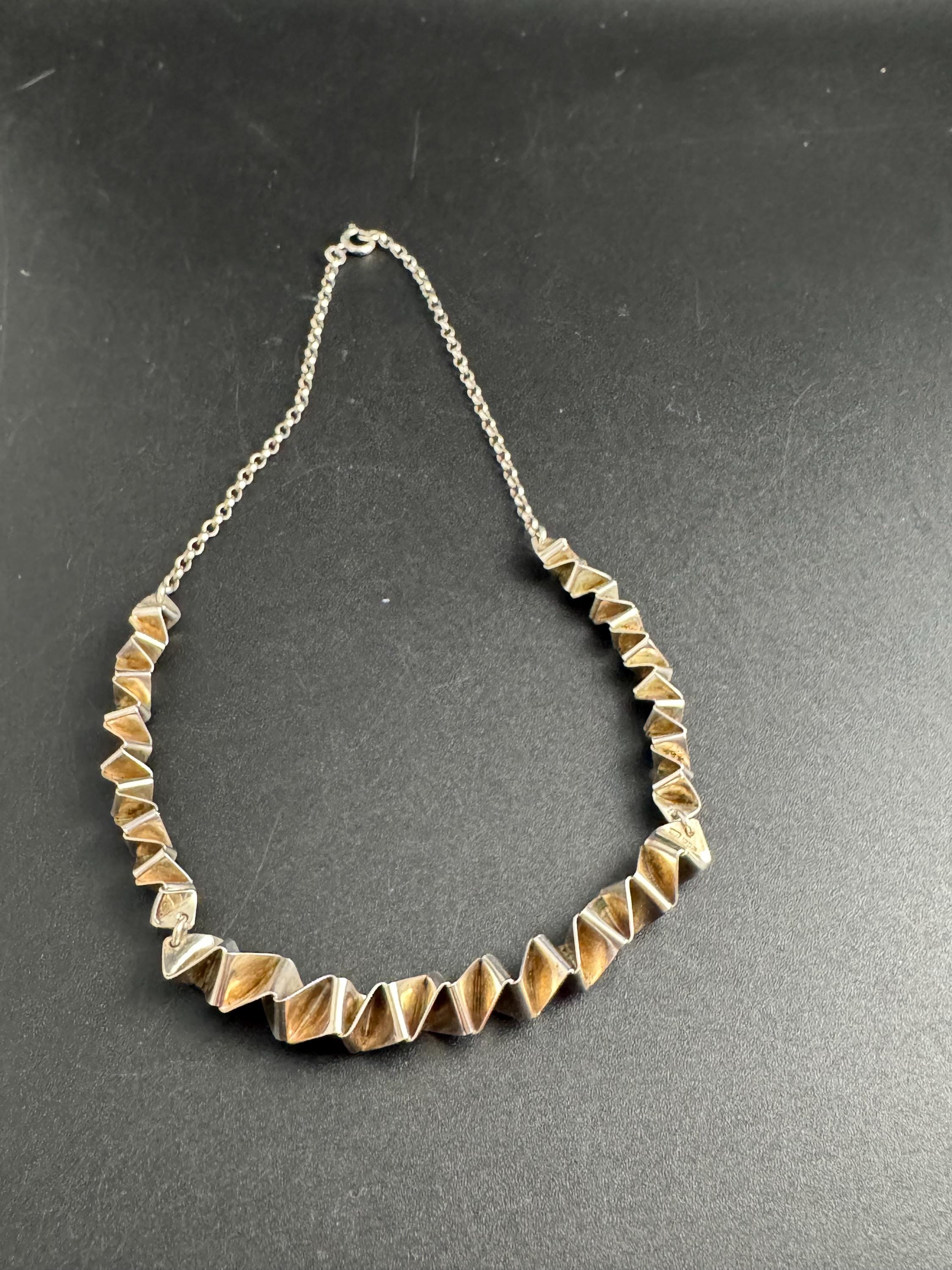 Petite chunky Artisan vintage 925 sterling silver modernist choker necklace 38cm