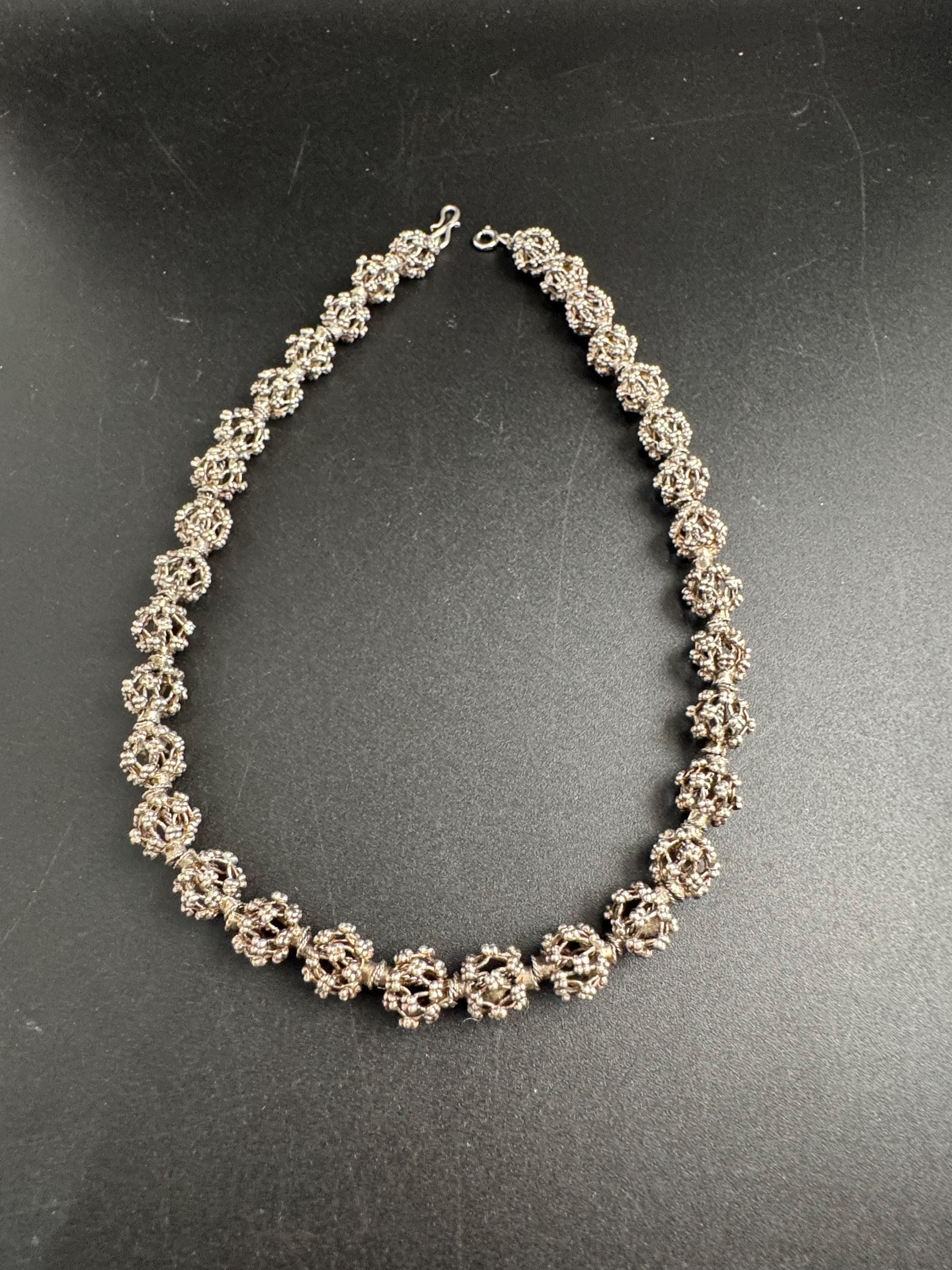 Vintage 835 continental Silver brutalist ball bead necklace read description