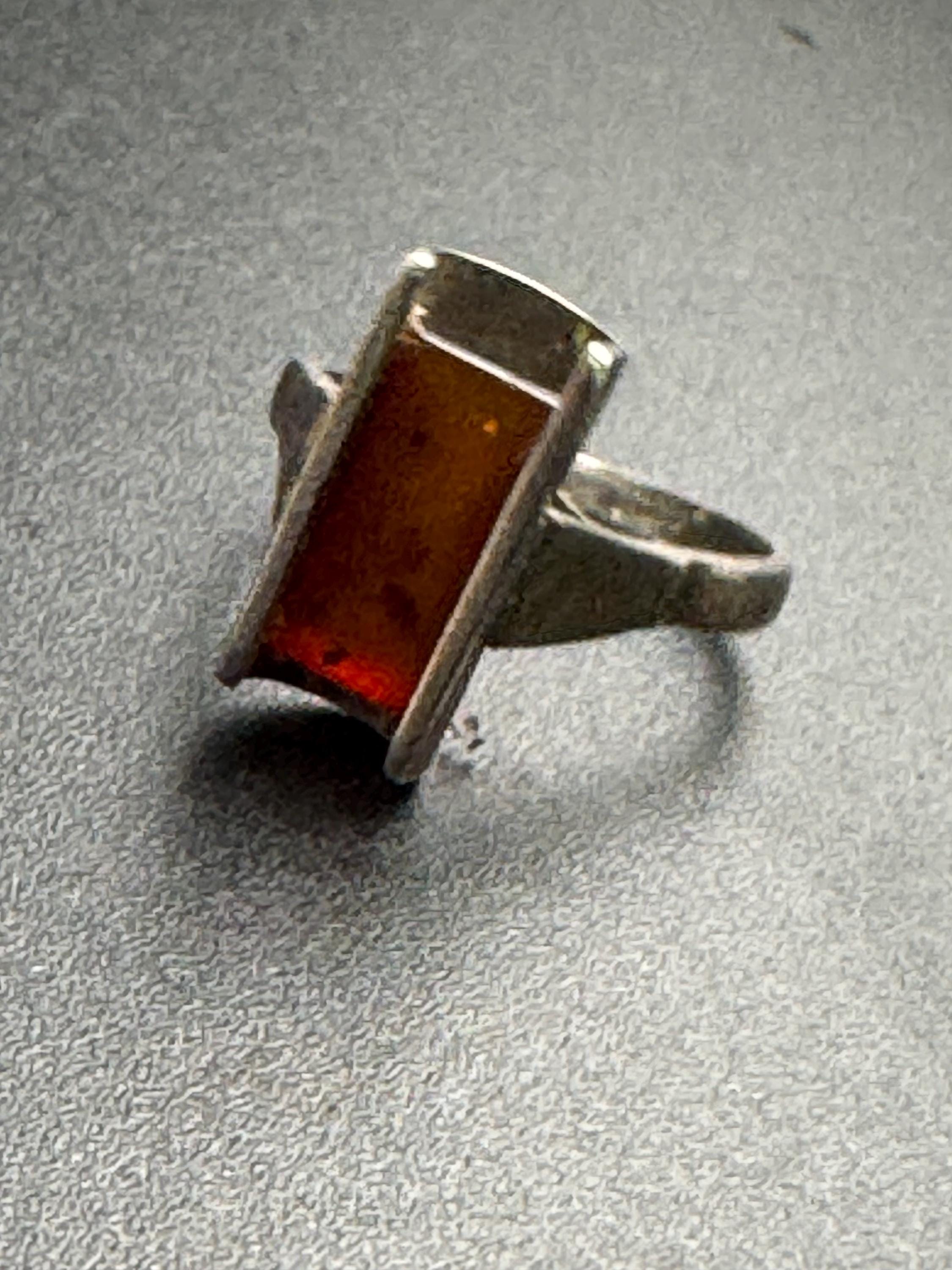 Uk size O 925 sterling silver modernist orange bark ring 3.6 grams