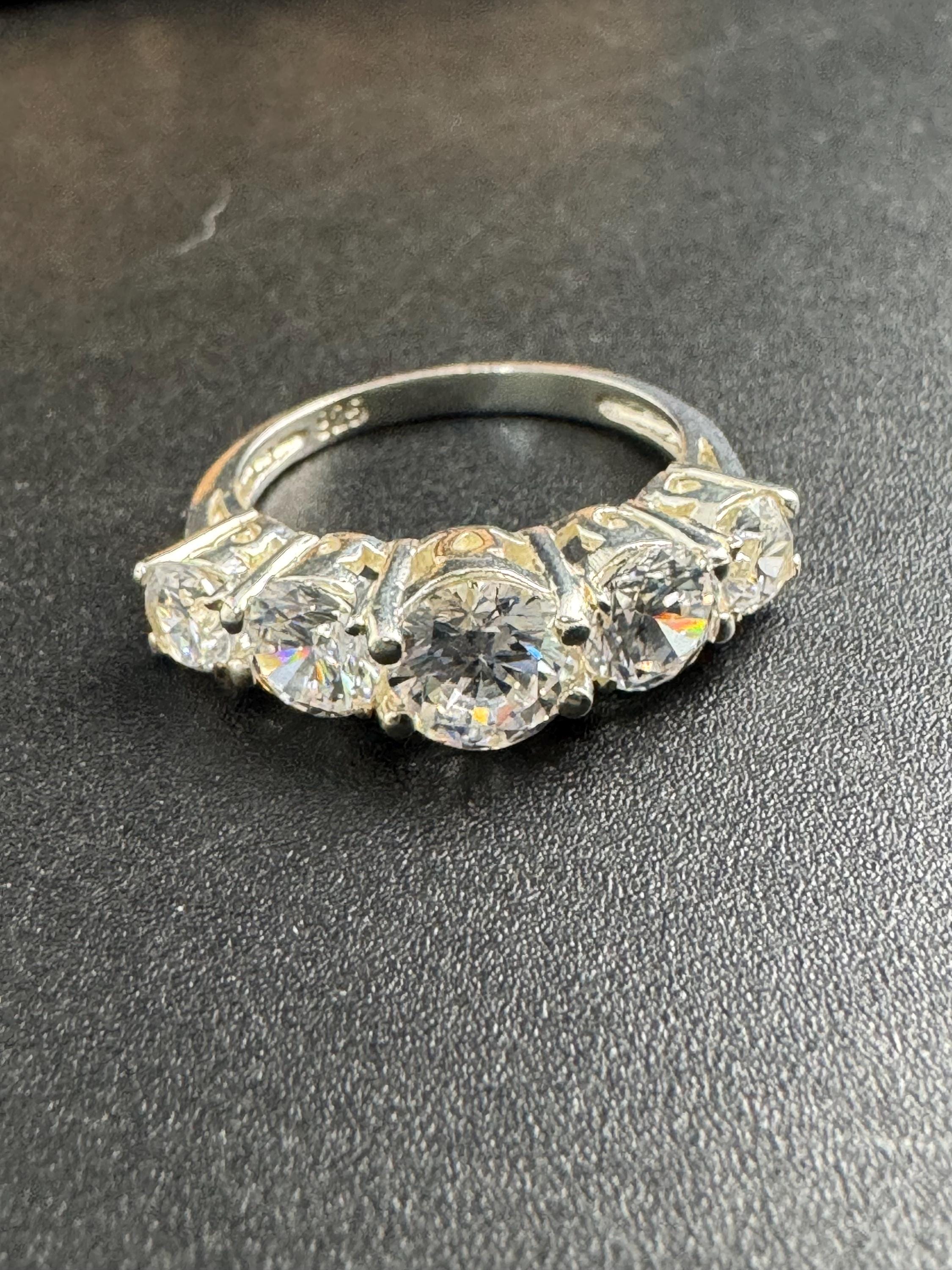 vintage clear stone diamanté cocktail ring 925 sterling silver size p.5