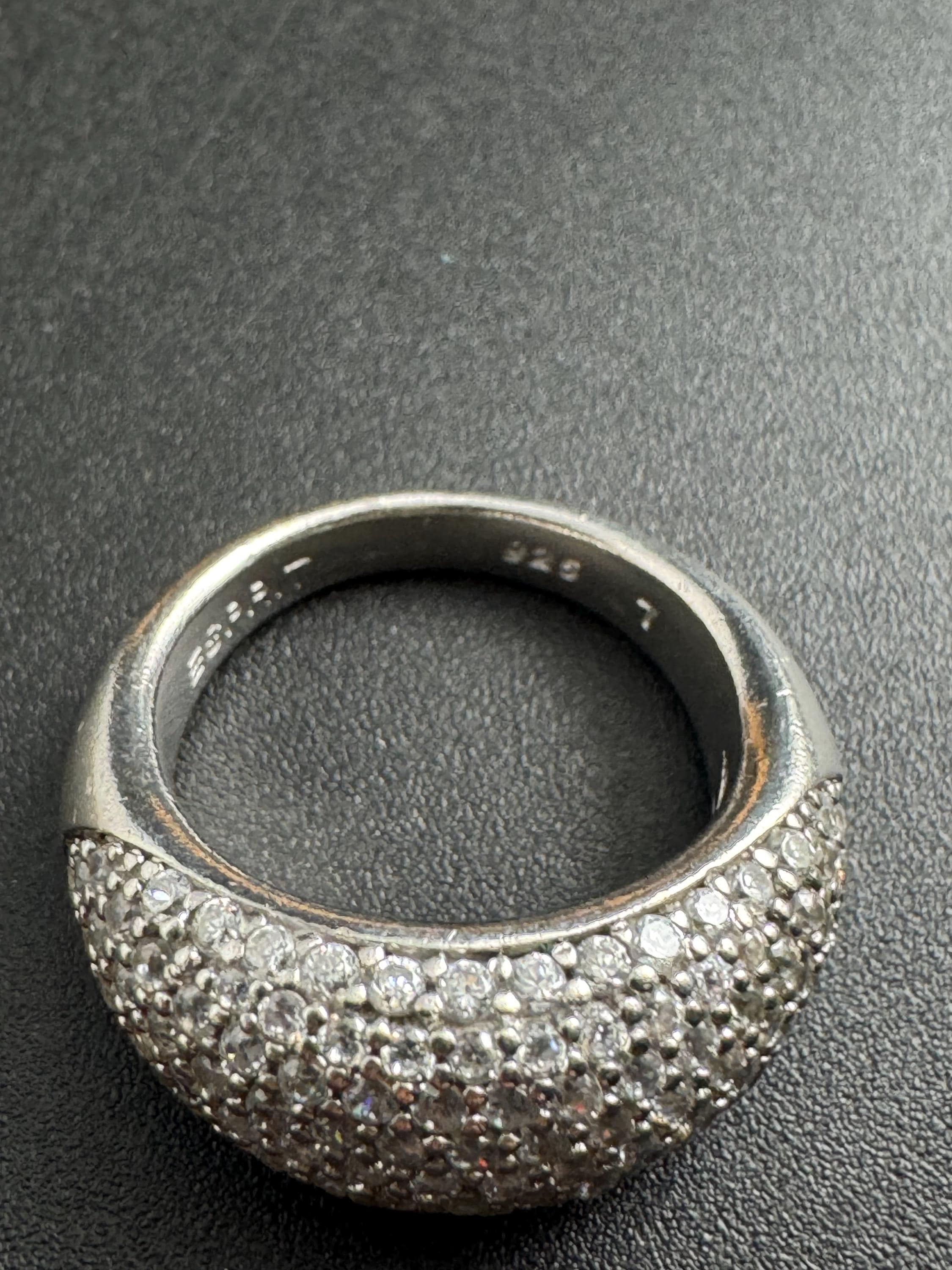 vintage clear stone diamanté cluster costume cocktail ring size M.5 925 sterling silver