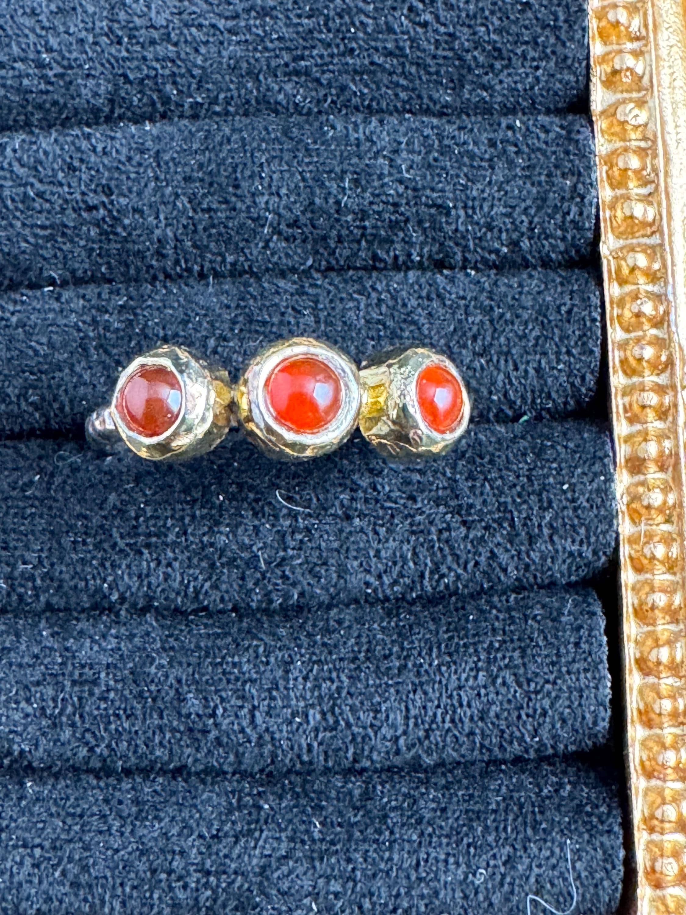 Gold Gilt Sterling Silver Carnelian Ring: Modernist Artisan Jewelry (UK Size L.5)