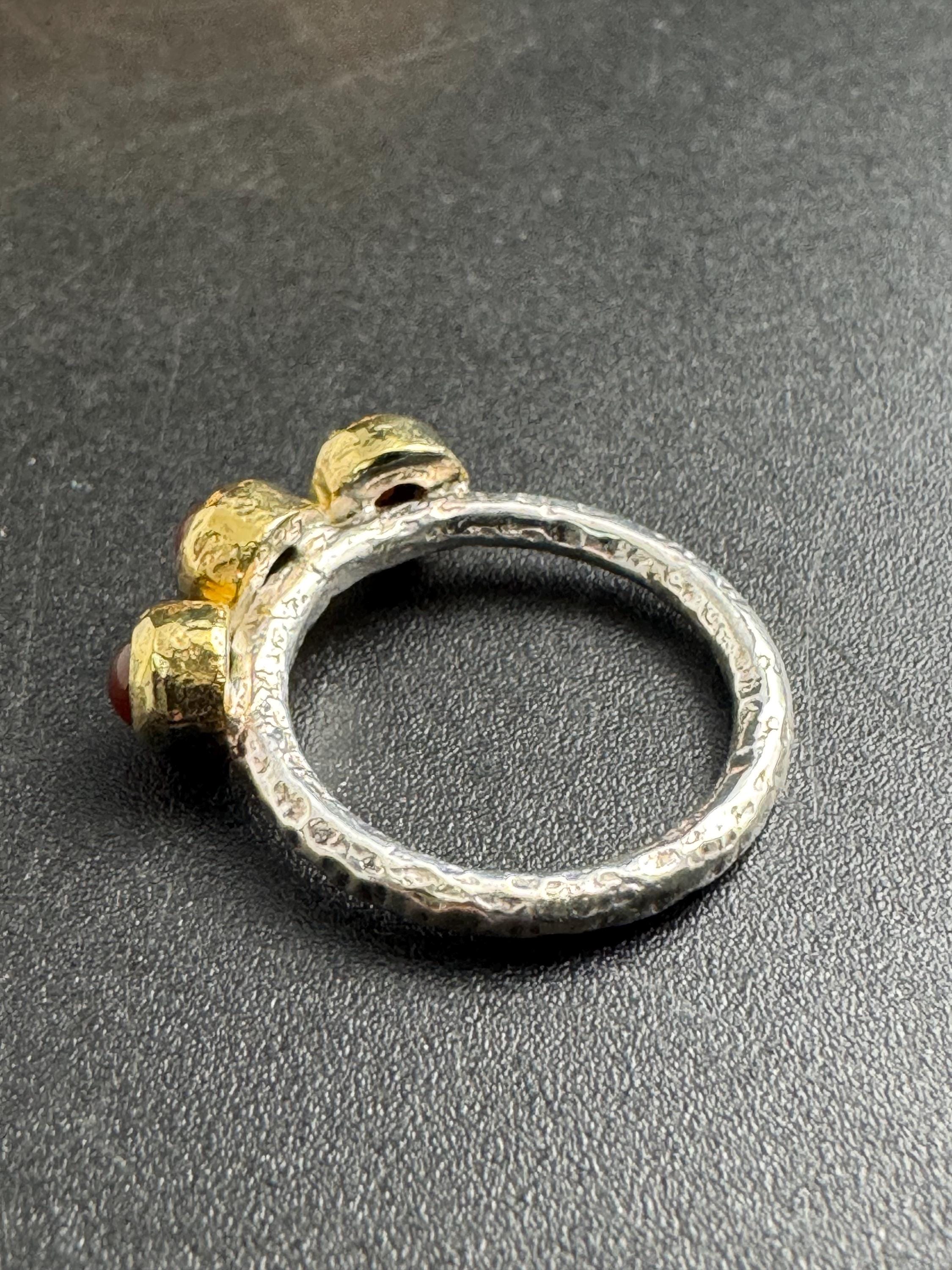 Gold Gilt Sterling Silver Carnelian Ring: Modernist Artisan Jewelry (UK Size L.5)