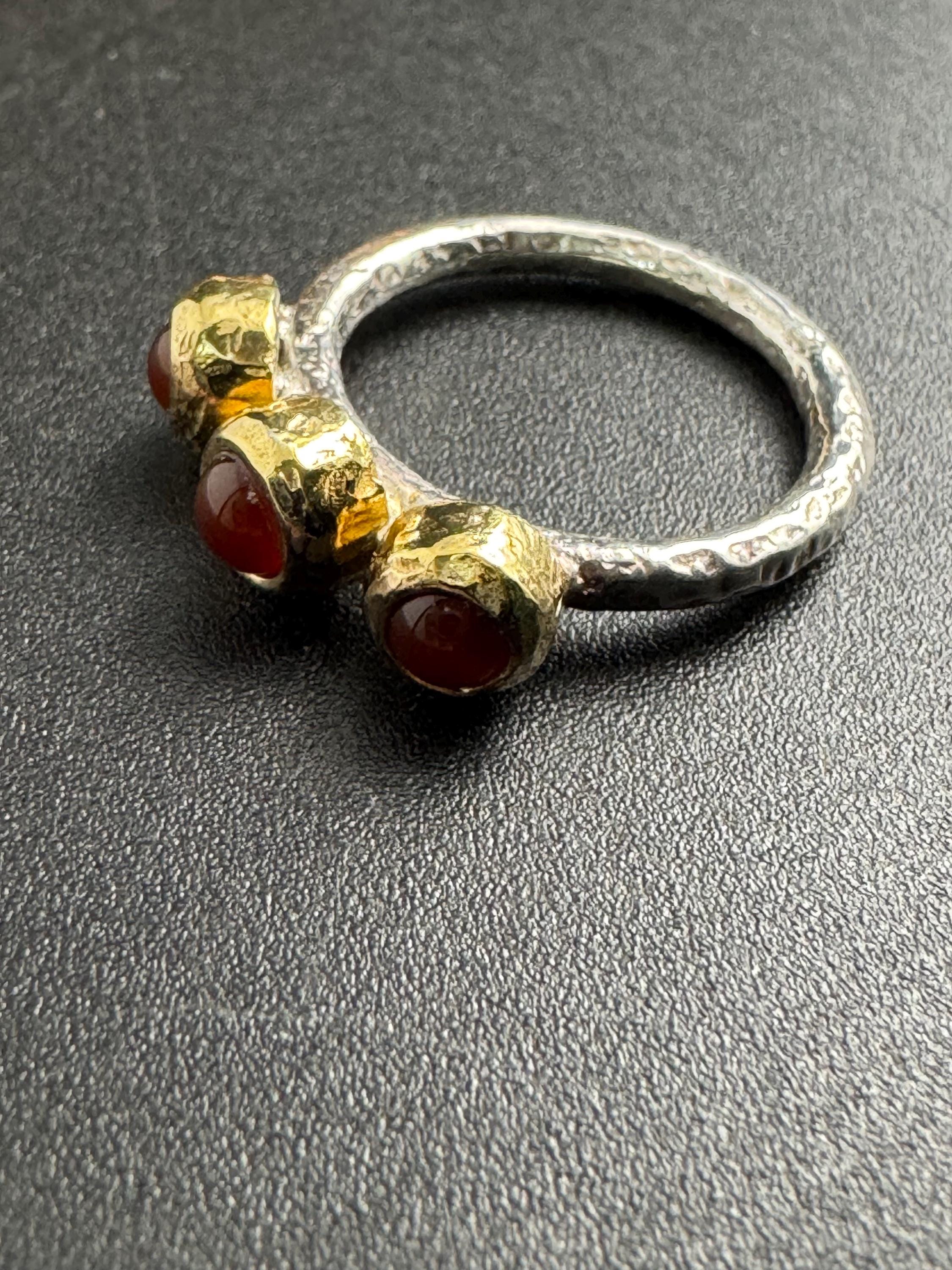 Gold Gilt Sterling Silver Carnelian Ring: Modernist Artisan Jewelry (UK Size L.5)