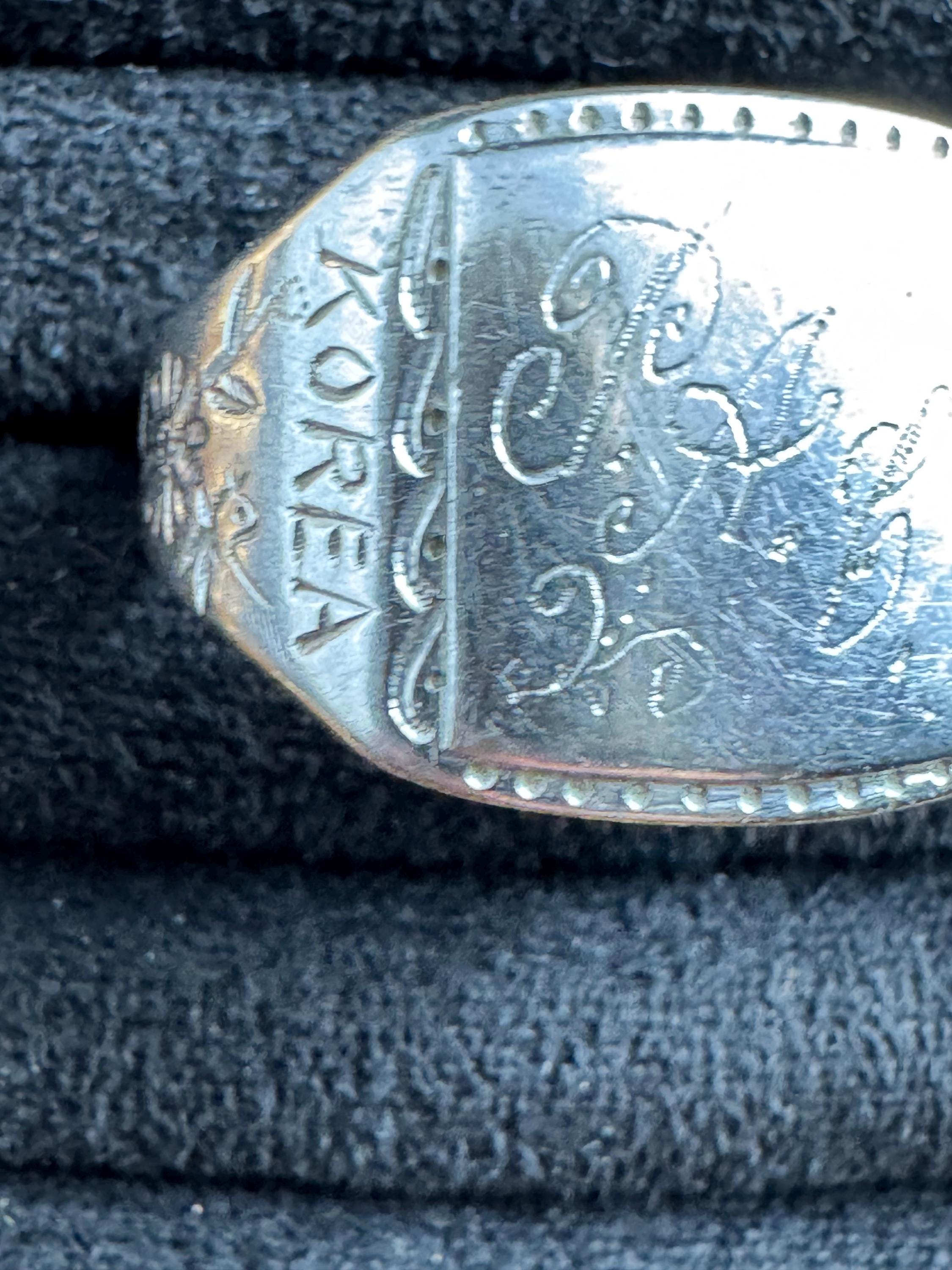 1953 Korean War men’s military 925 silver signet ring, hand etched size UK T
