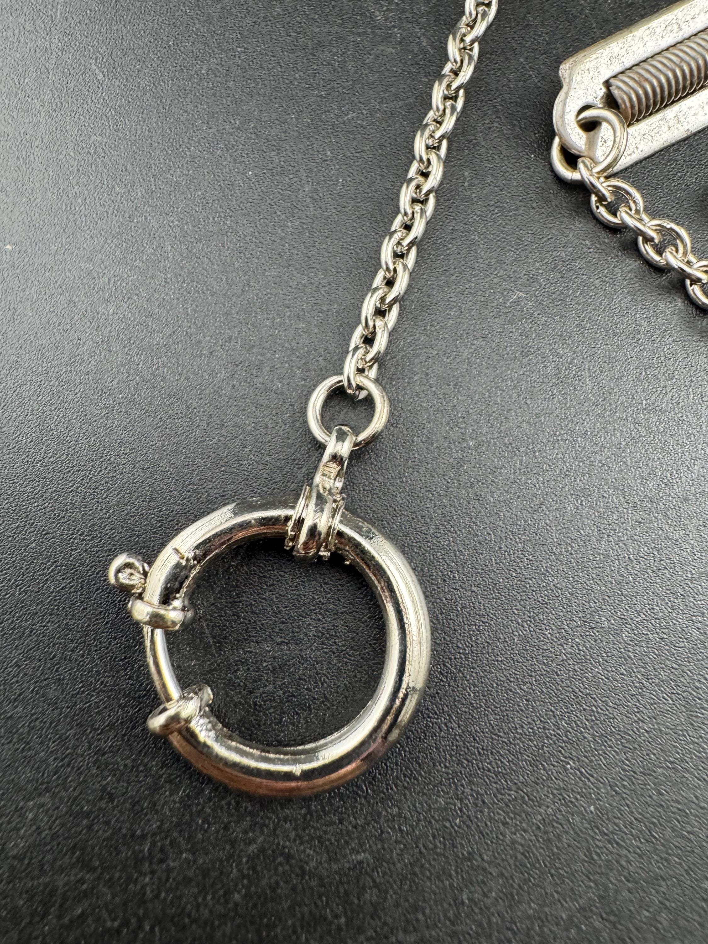 Antique Art Deco Pocket Watch Chain: Silver Metal machine age, 27cm