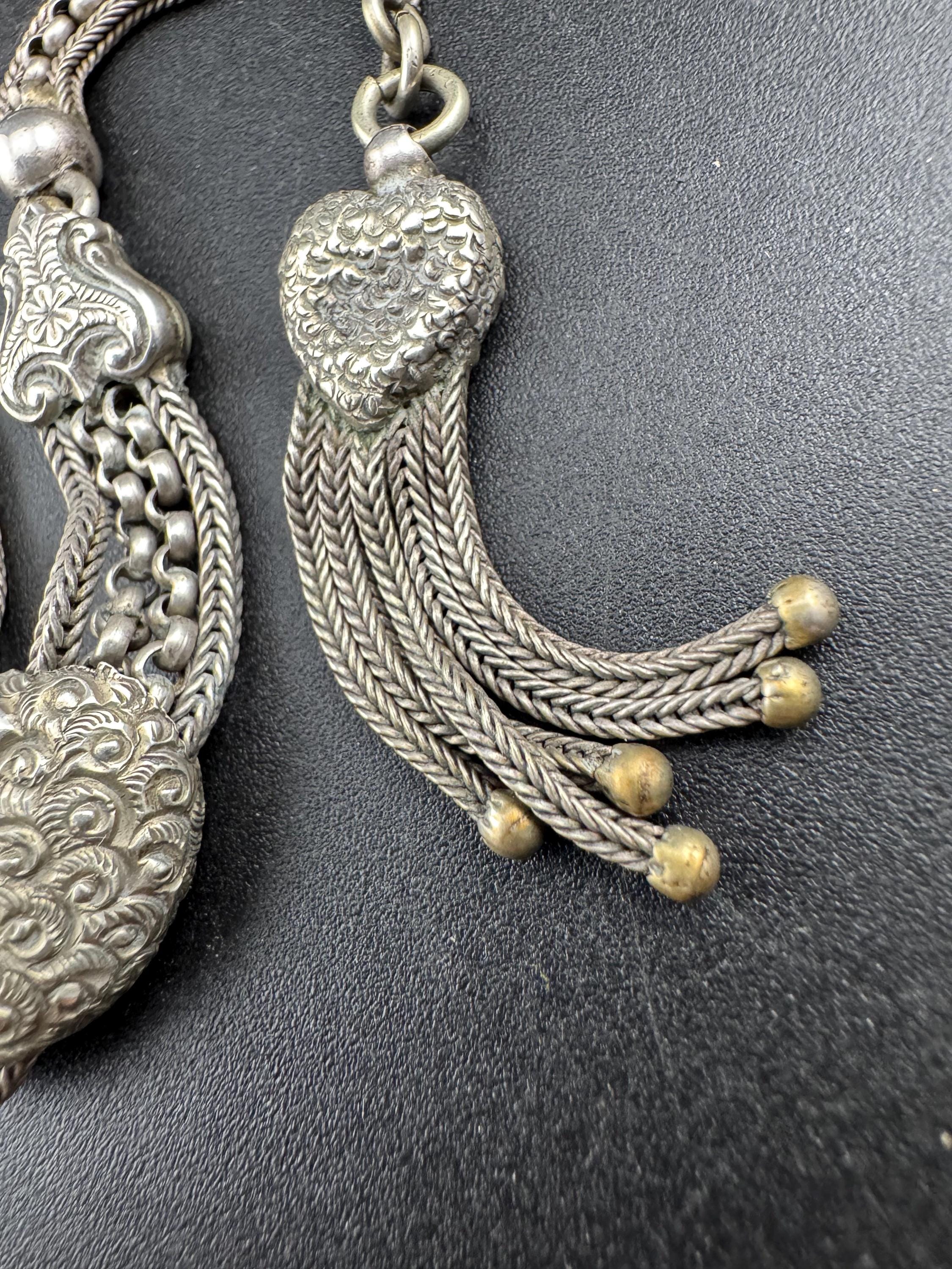 antique solid silver Victorian Albertina pocket watch chain, with tassel guard clasp 20.5cm