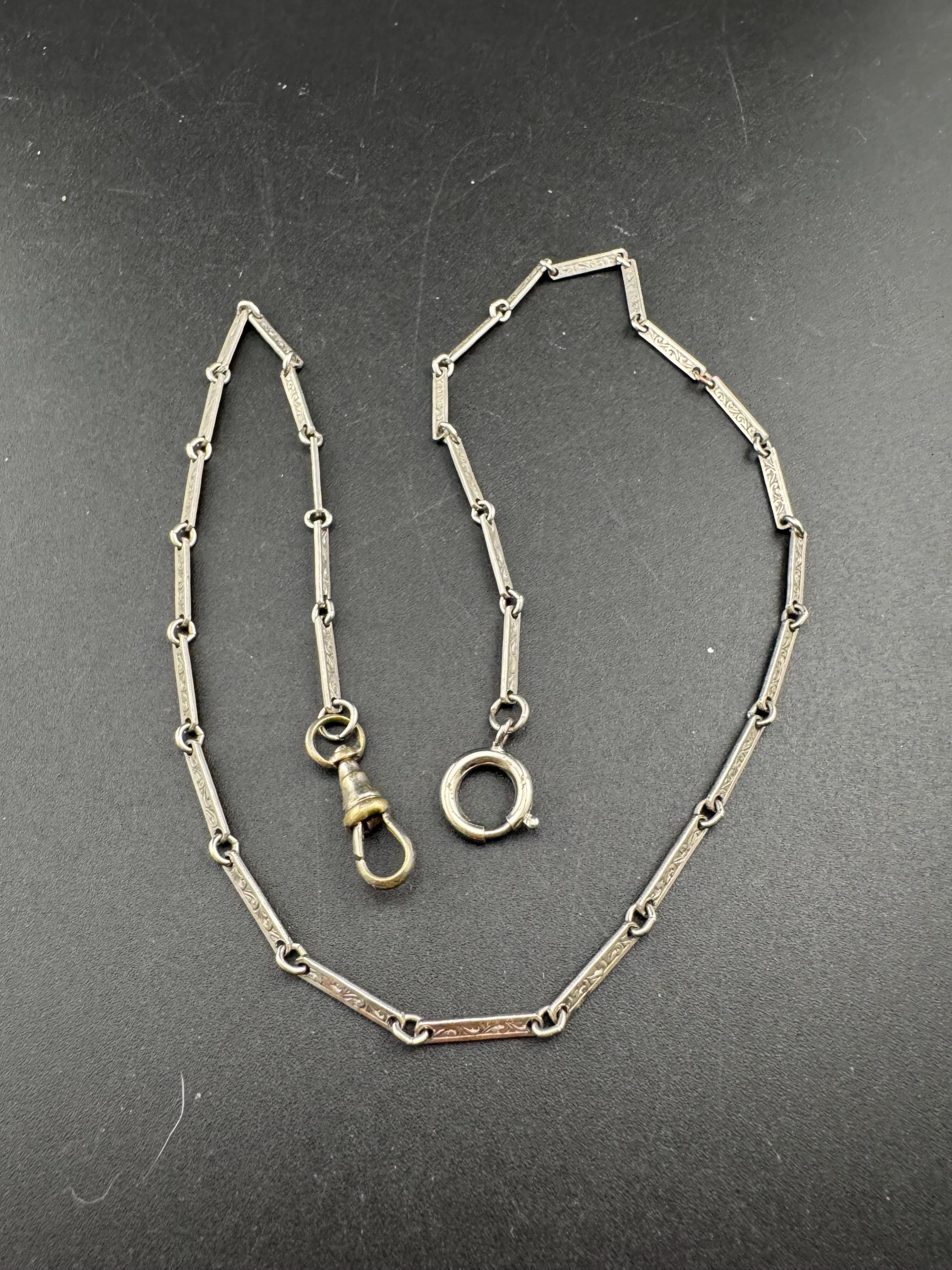 Antique Art Deco silver Pocket Watch guard Chain: 925 and mixed metal Victorian 51cm