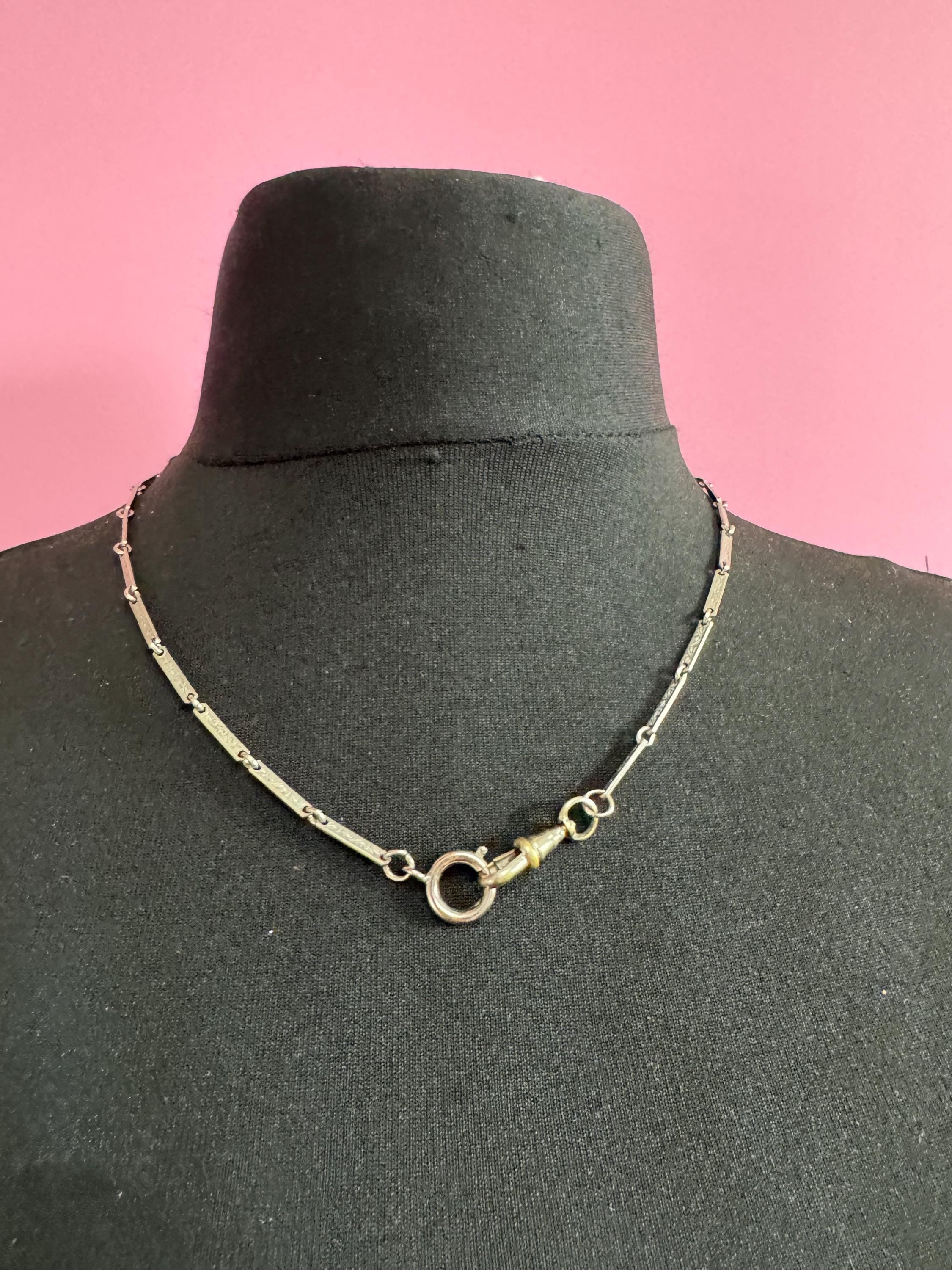 Antique Art Deco silver Pocket Watch guard Chain: 925 and mixed metal Victorian 51cm