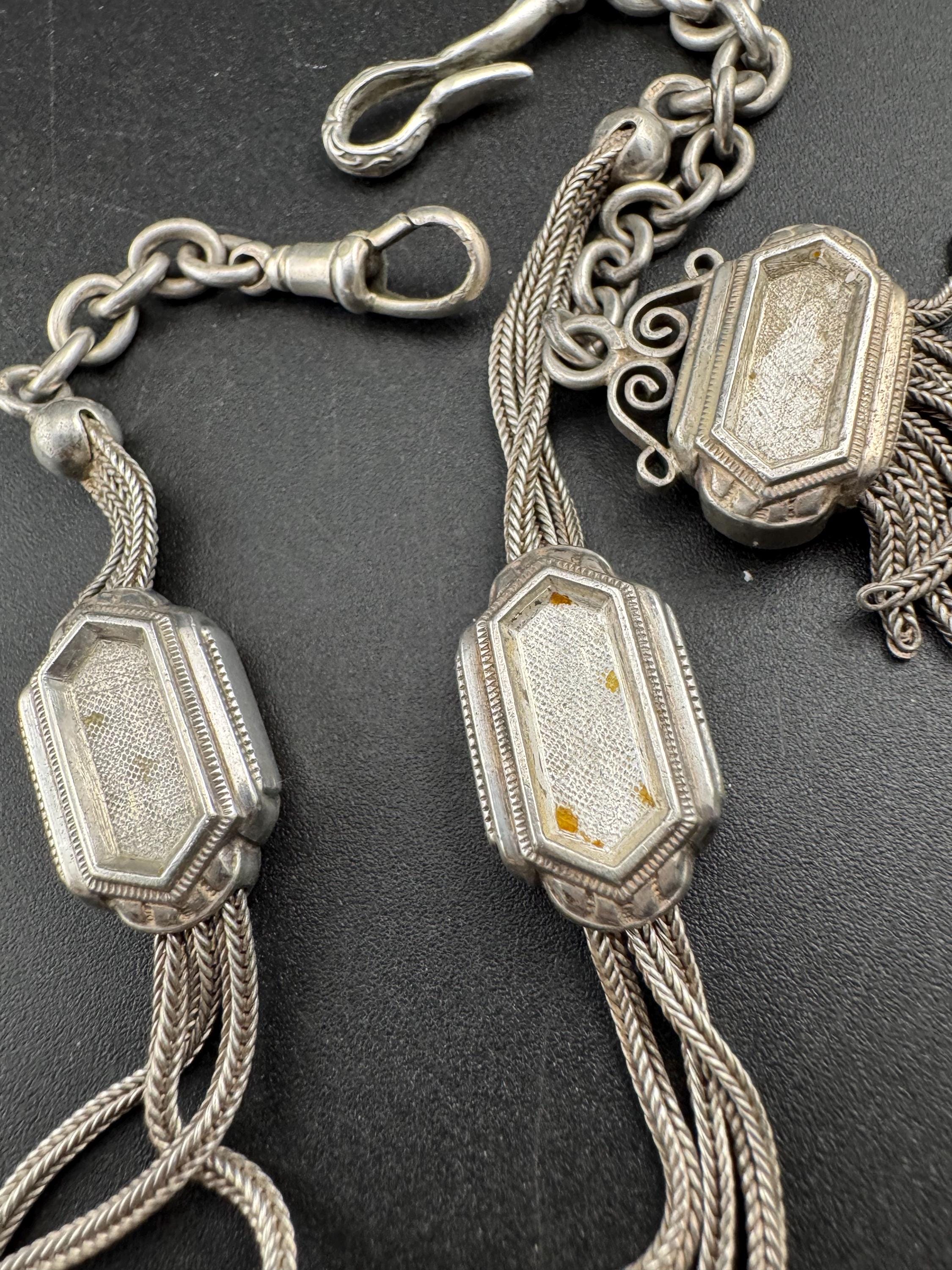 antique solid silver Victorian Albertina pocket watch chain, with tassel hallmarked 31cm