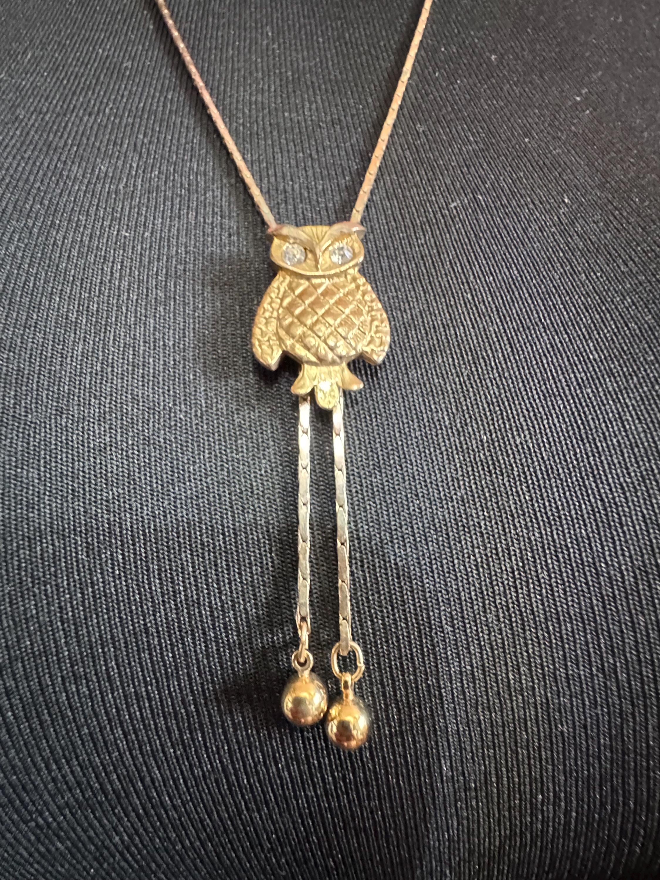 Vintage owl slider bolo necklace, with pat no , gold plated