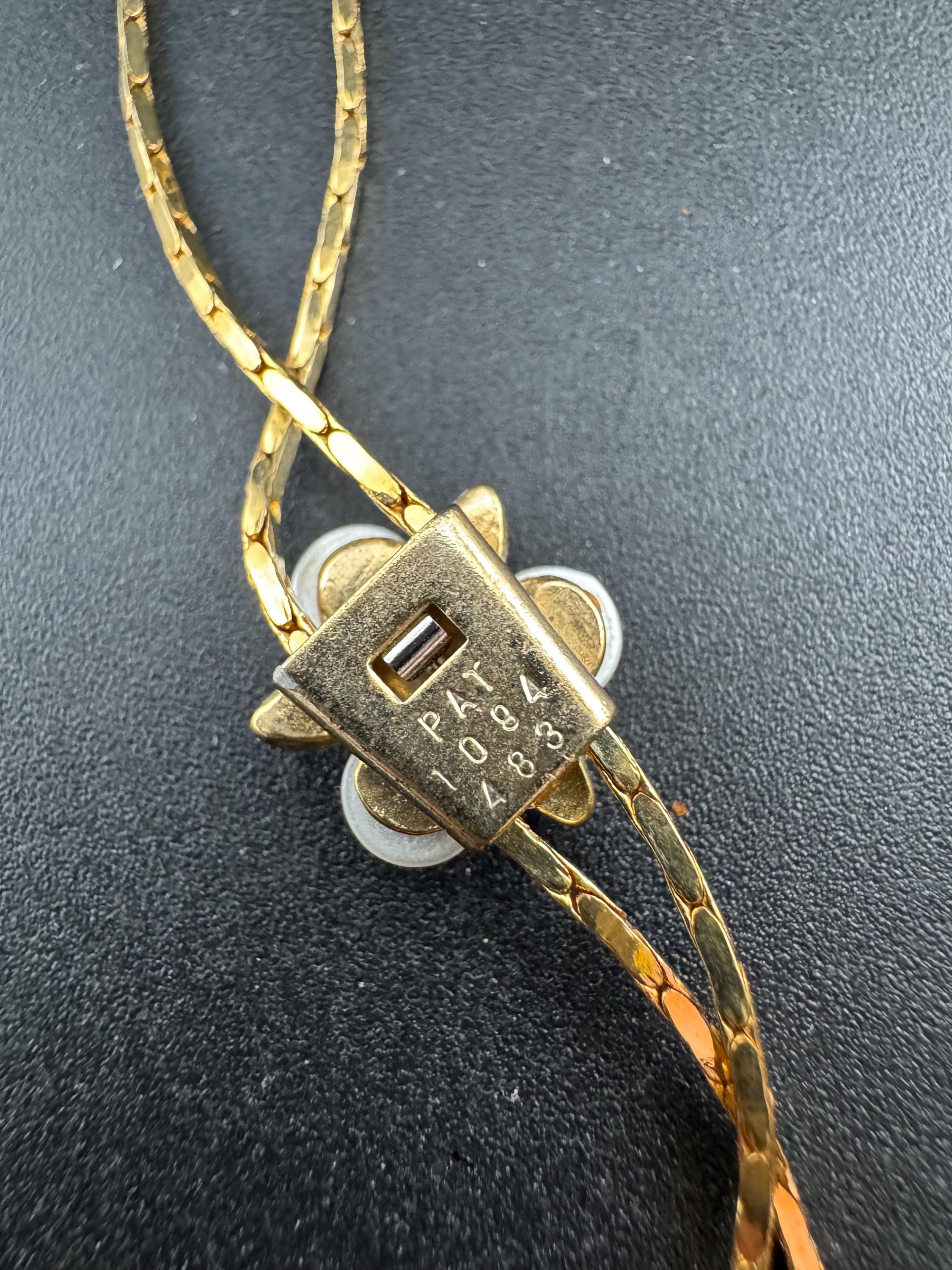 Vintage pearl and crystal slider bolo necklace, with pat no , gold plated