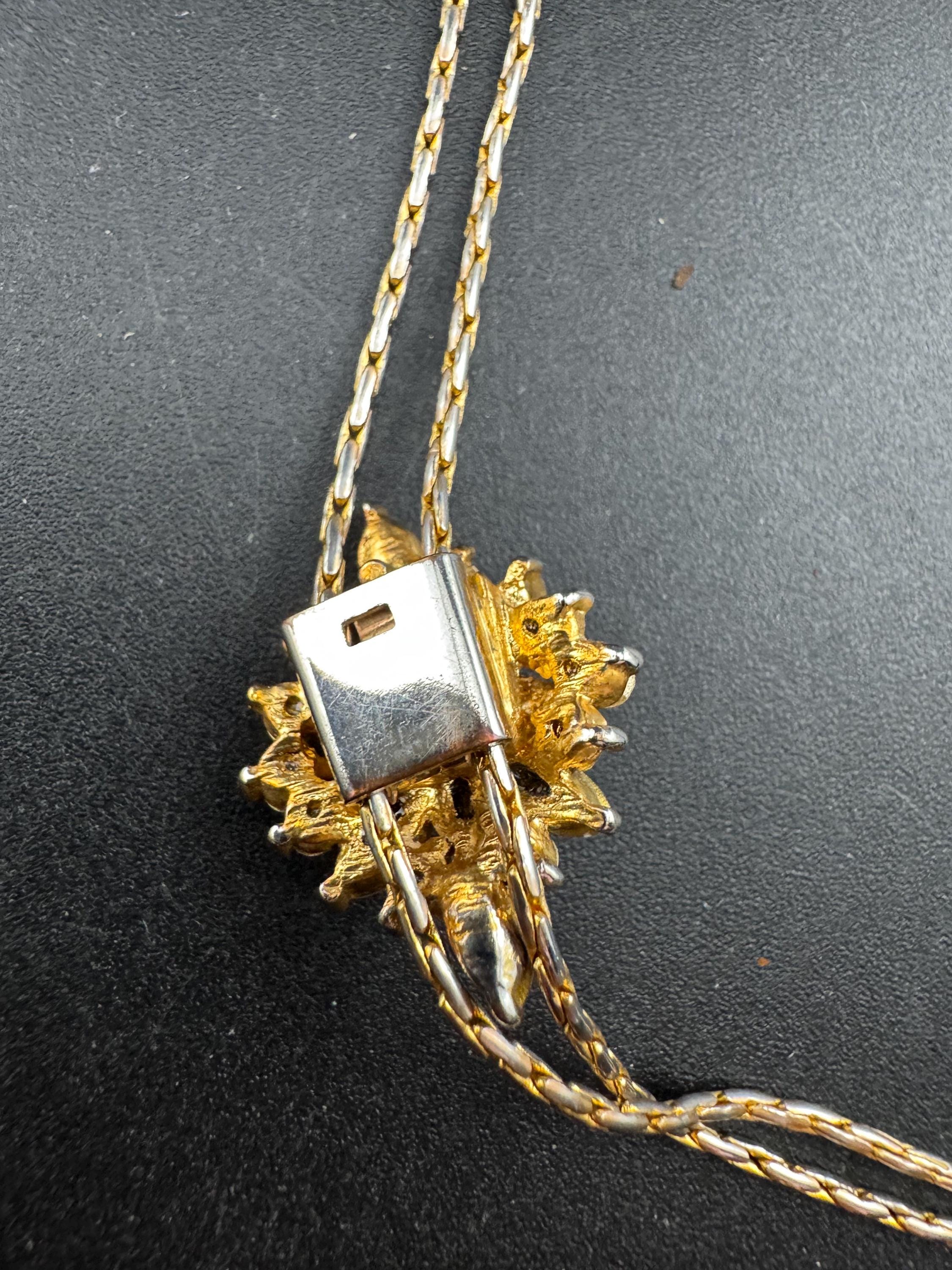 Vintage ab crystal slider bolo necklace, gold plated diamanté