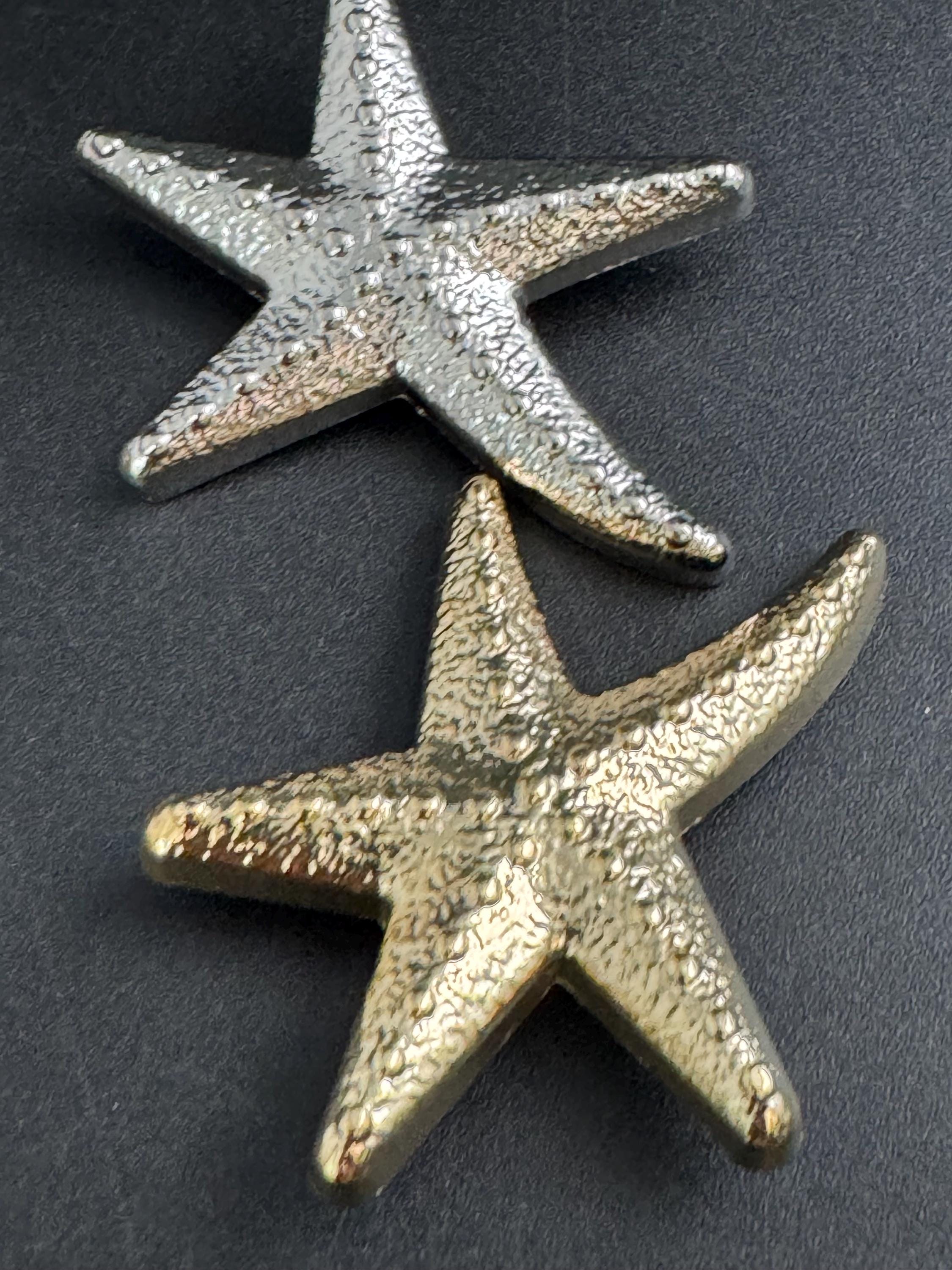 large gold starfish button, 4cm 1 piece 40mm nautical range