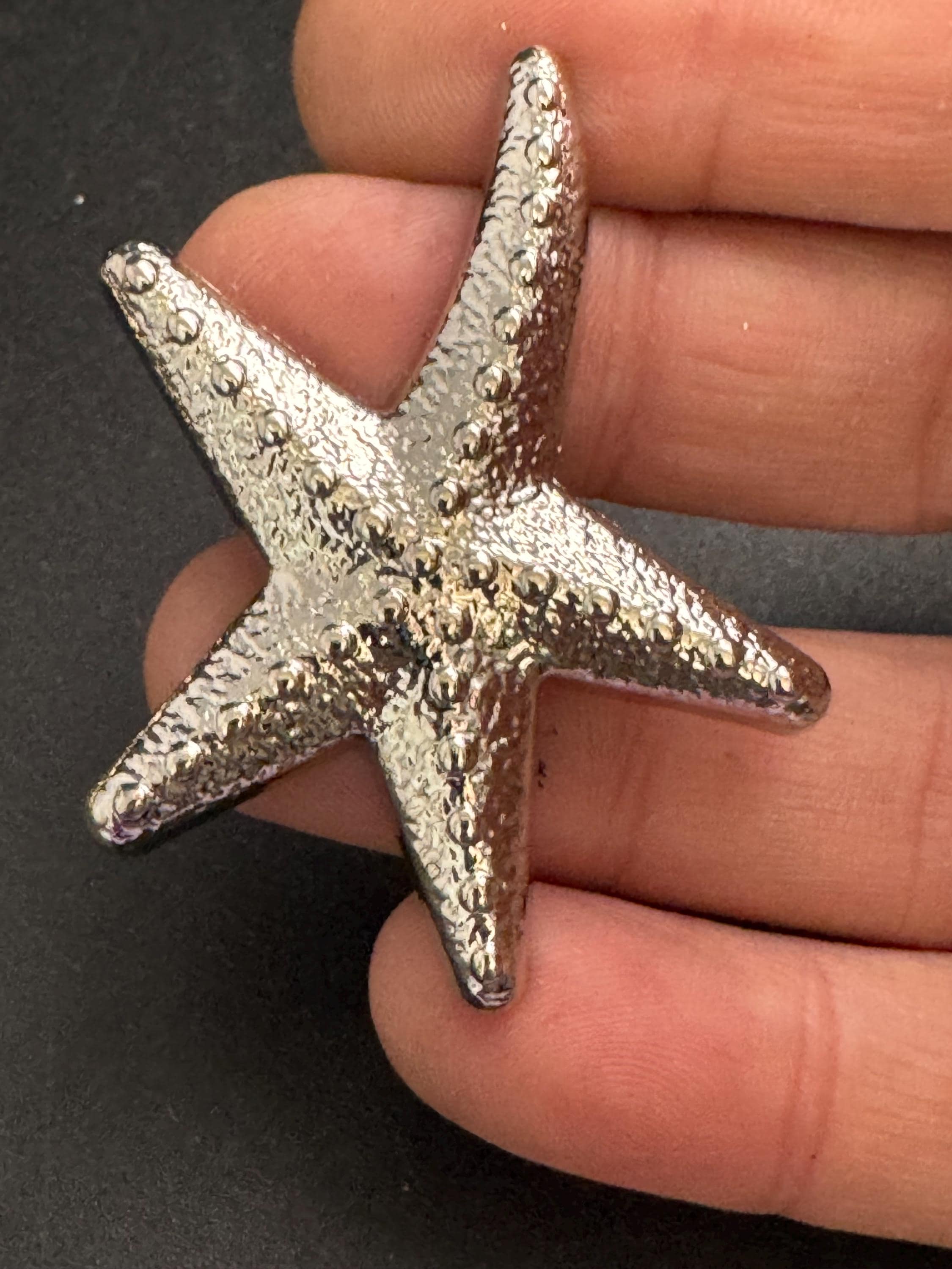 large silver starfish button, metal 1 piece 4cm, nautical 40mm