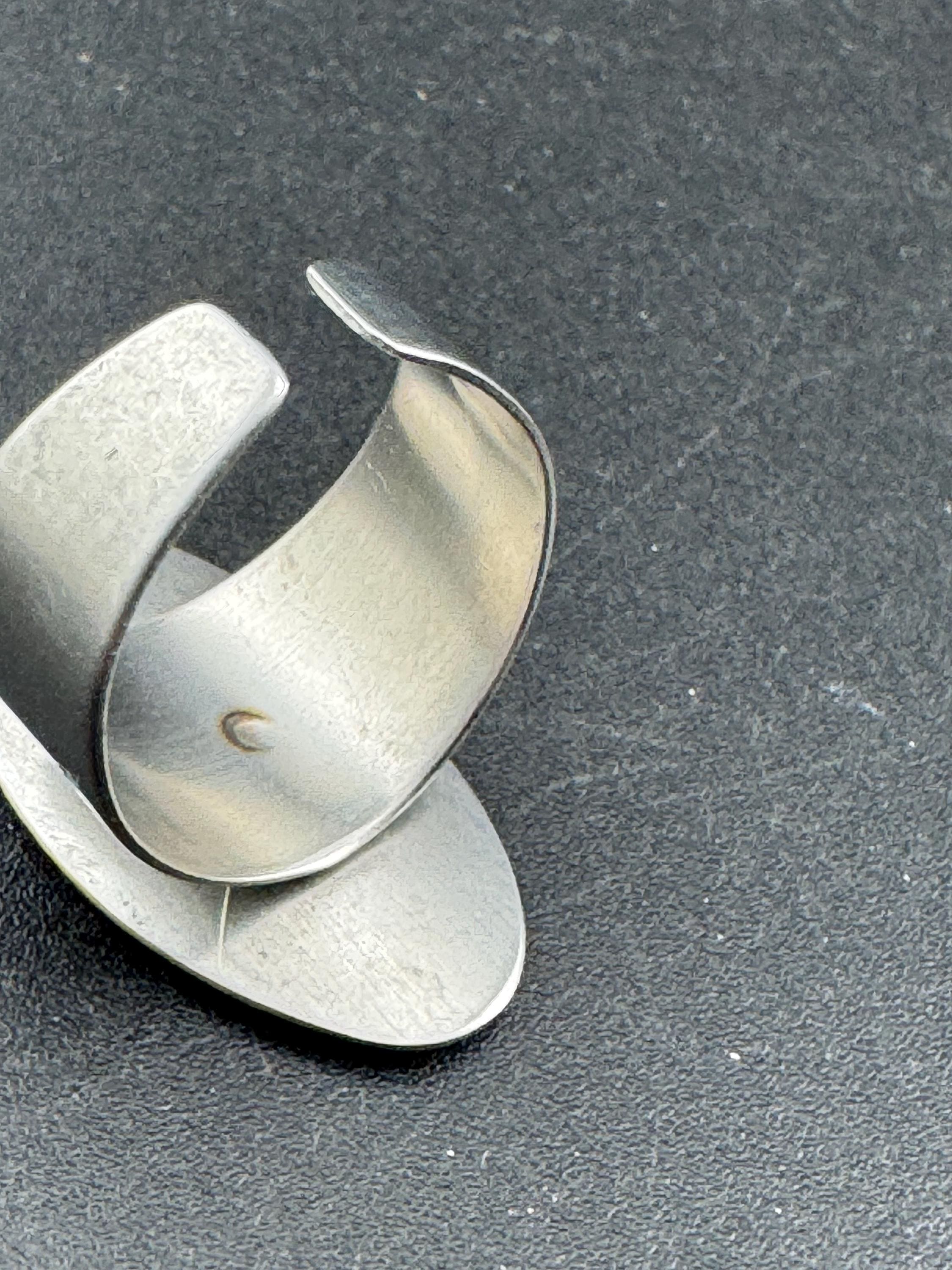 1970s stainless steel adjustable ring, set with abalone shell, vintage