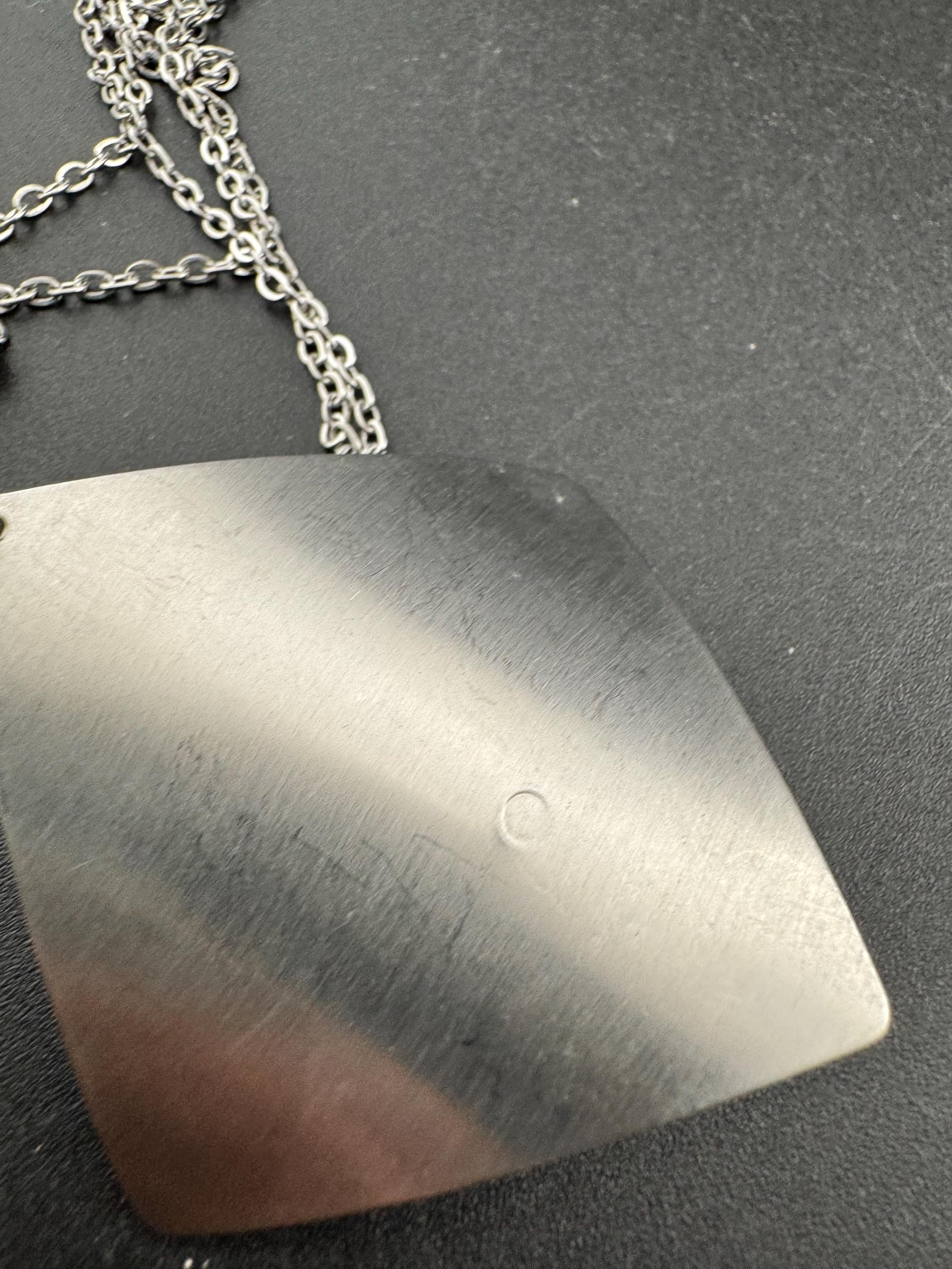 stainless steel pink gemstone cabochon pendant necklace, Vintage 1970s