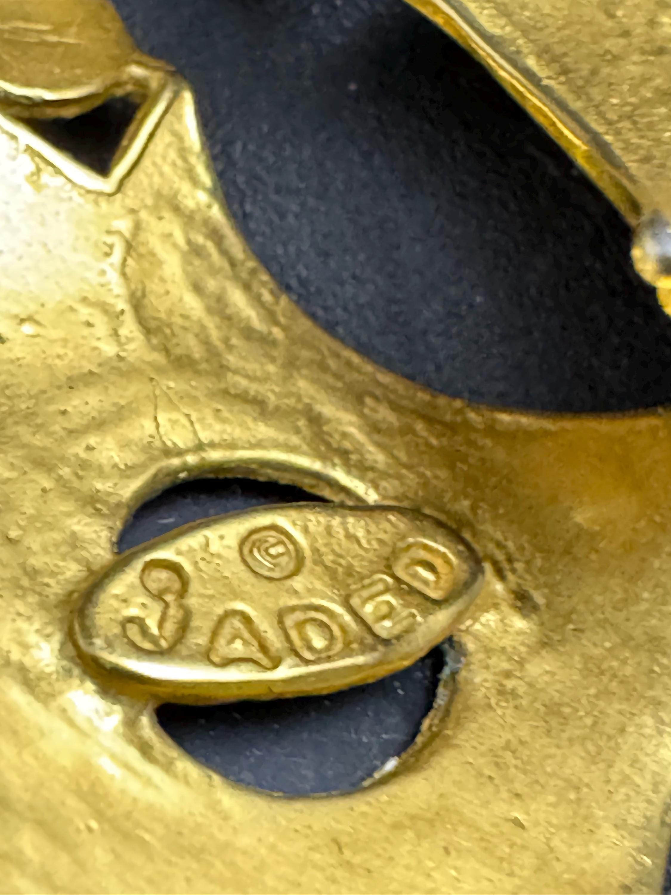 JADED NY Matt gold black cabochon drop earrings, Etruscan style pierced