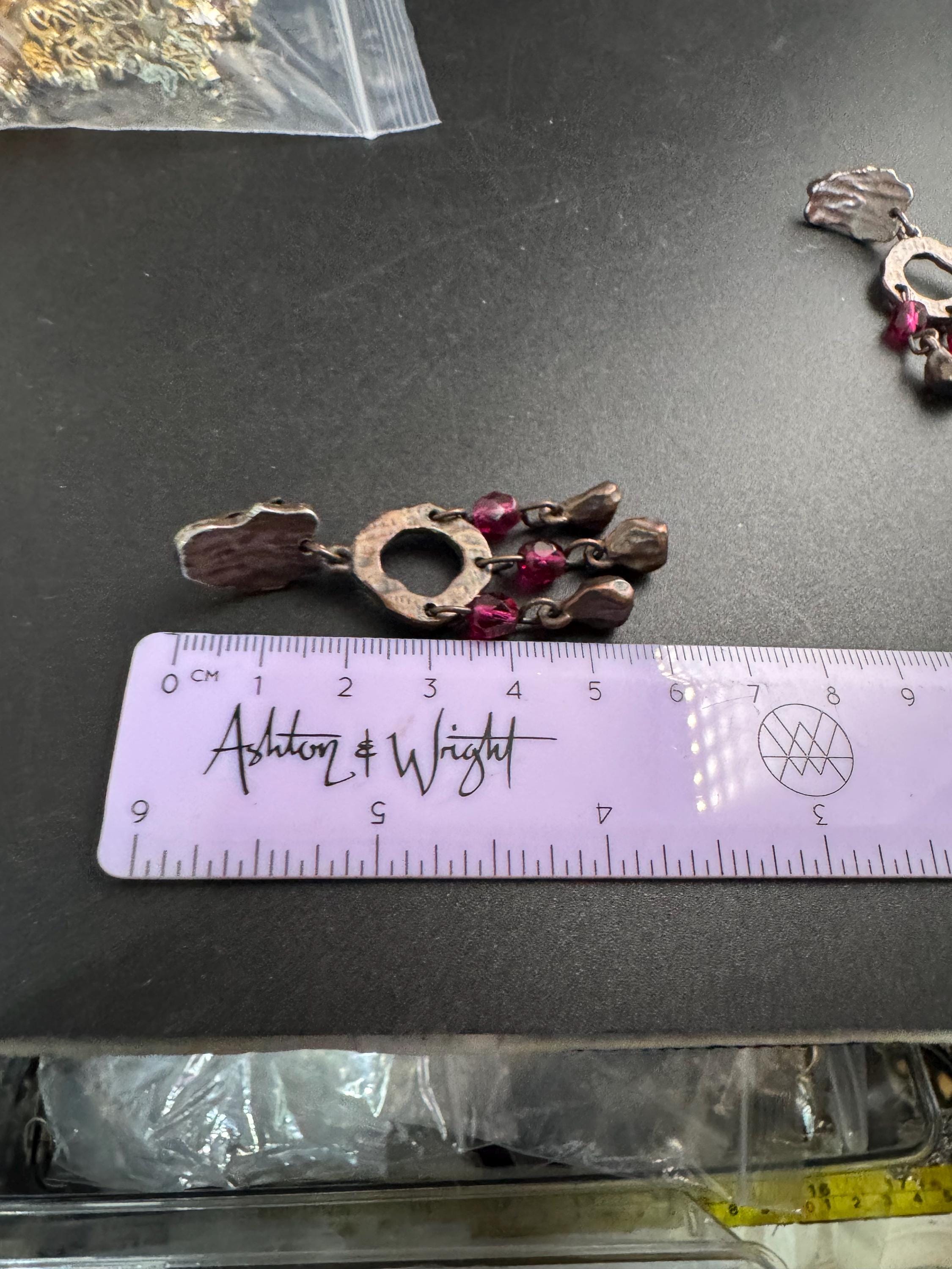 Signed Cecile Jeanne Paris pink Glass Beaded bronze Clip On Earrings