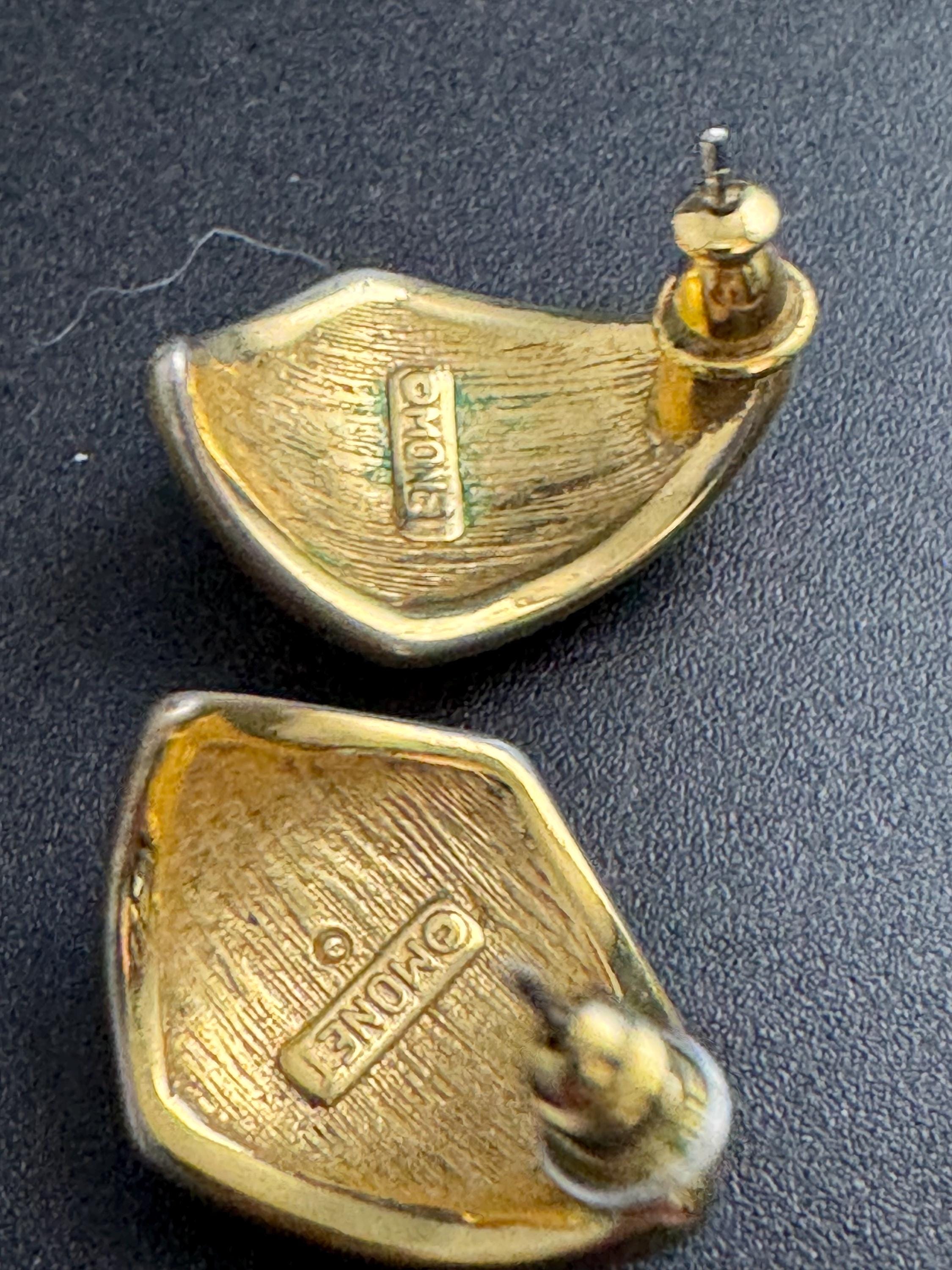 Signed MONET cream enamel pierced earrings, 80s studs