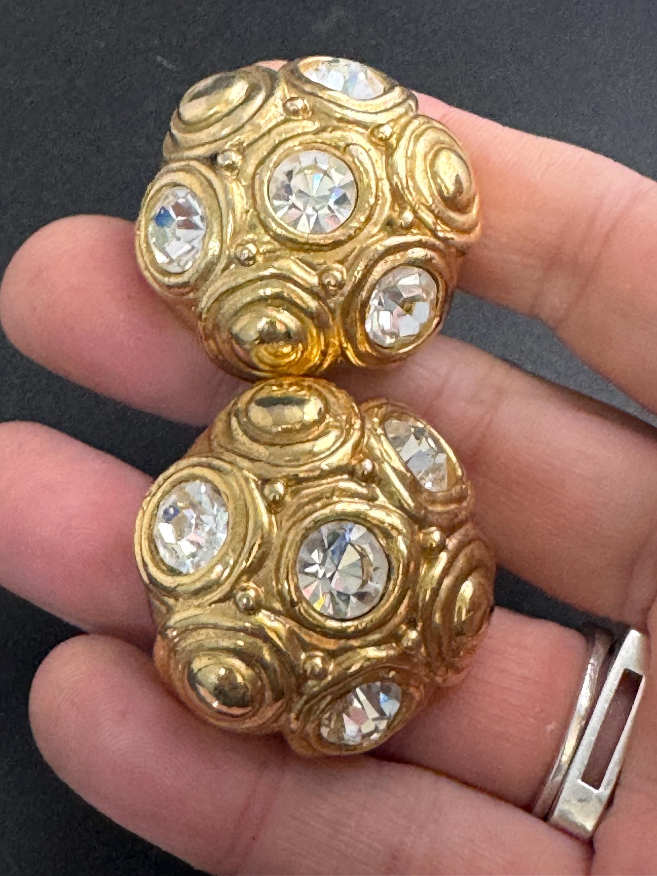 big gold clear crystal domed Clip On Earrings: Oversized designer studs