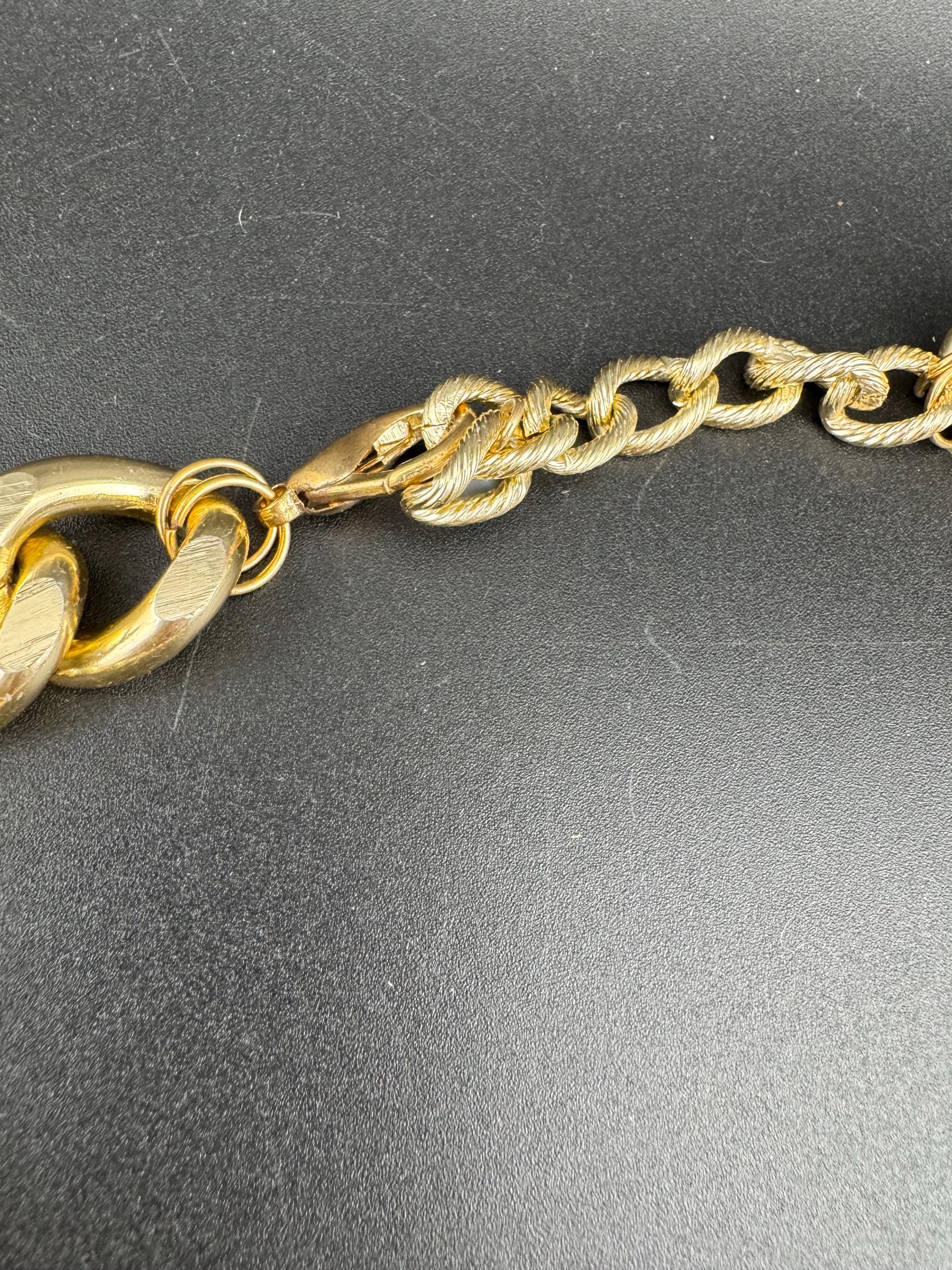 Oversized gold and blue glass beaded choker necklace, retro bib curb chain