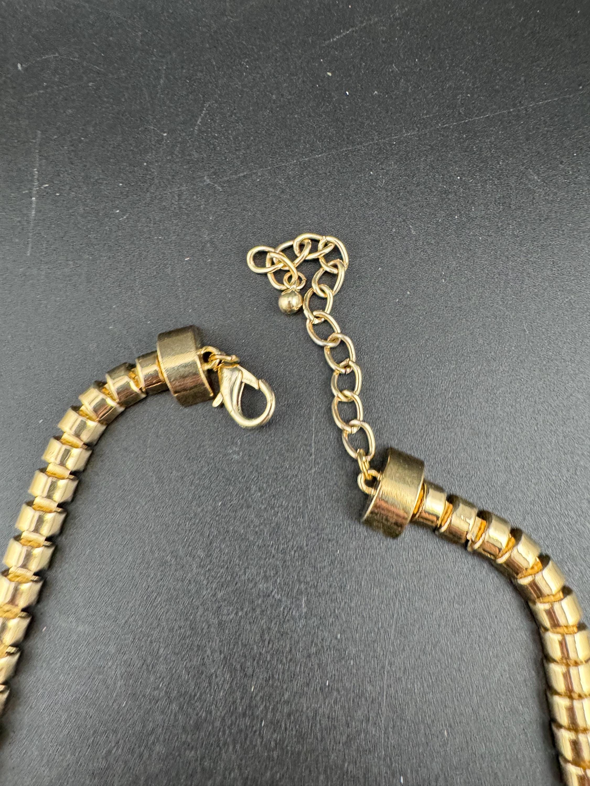 Vintage clear diamanté octagonal choker, rhinestone gold tone necklace